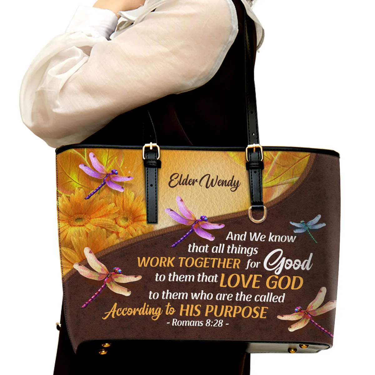 And We Know That All Things Personalized Tote Bag Leather Bible Bag Gift For Christian Friends - Christian Gifts For Women