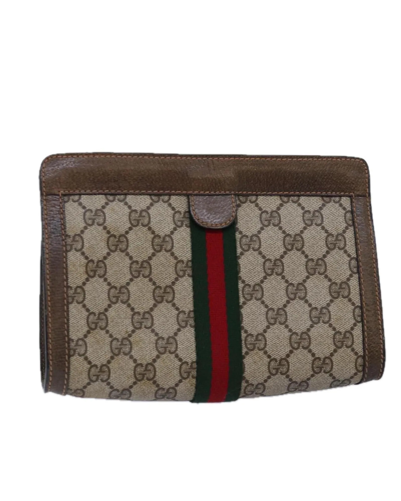 Beige and Red GG Supreme Clutch Bag with Web Design - Italian Made