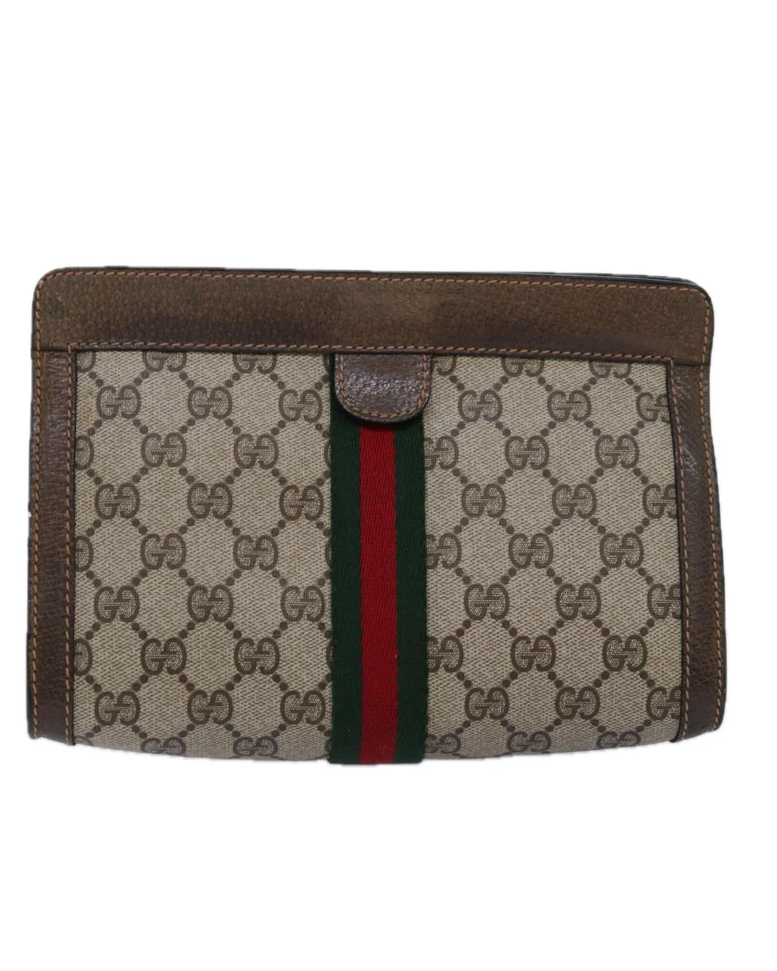 Beige and Red GG Supreme Clutch Bag with Web Design - Italian Made