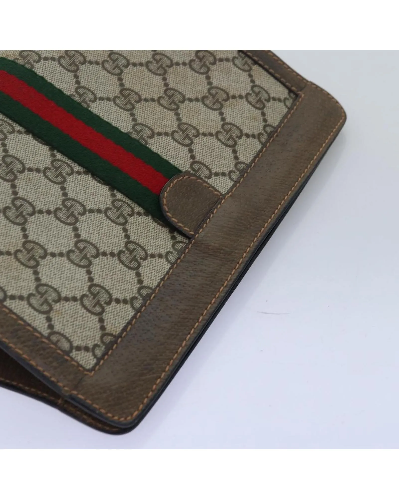 Beige and Red GG Supreme Clutch Bag with Web Design - Italian Made