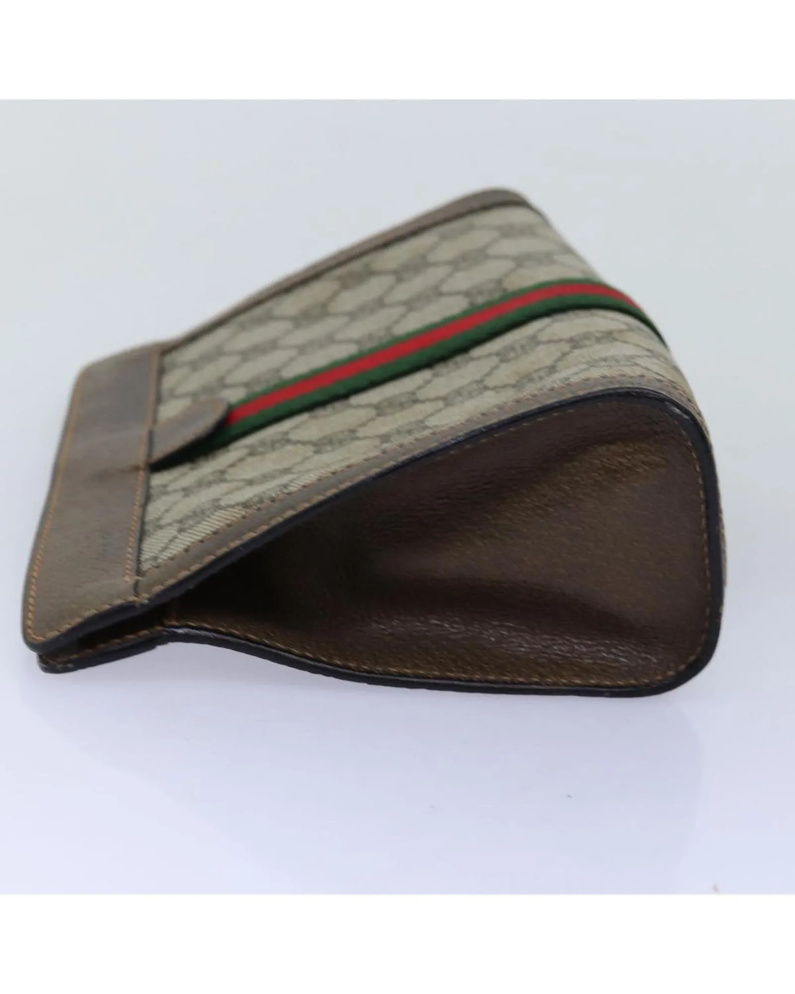 Beige and Red GG Supreme Clutch Bag with Web Design - Italian Made