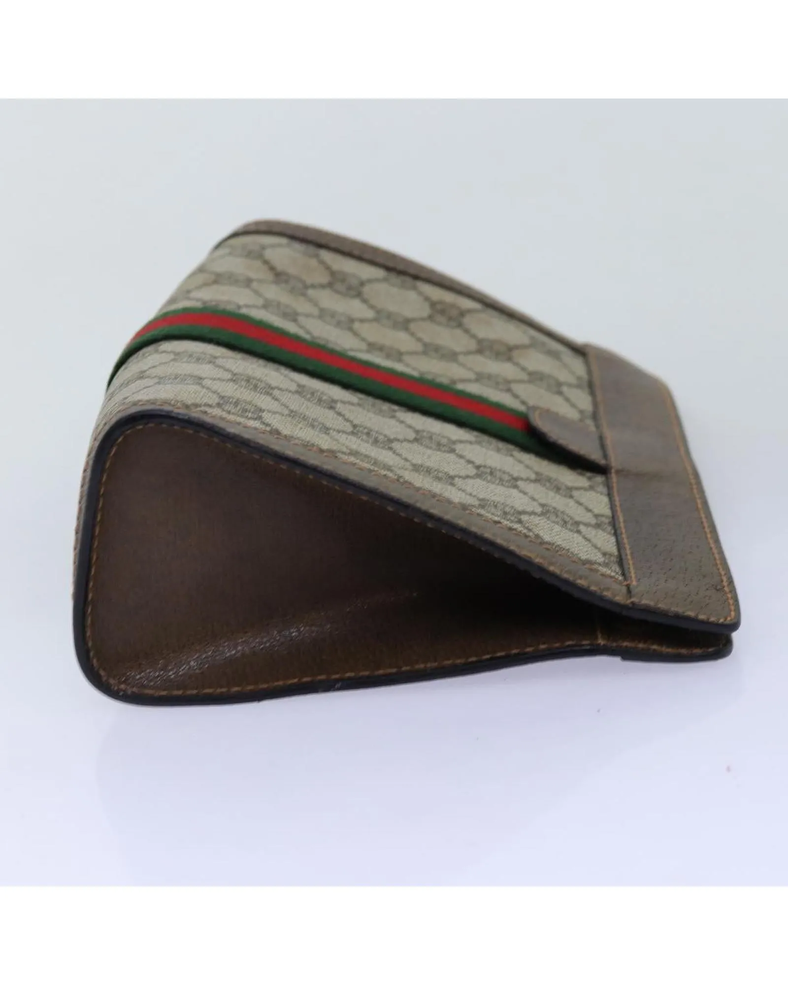 Beige and Red GG Supreme Clutch Bag with Web Design - Italian Made