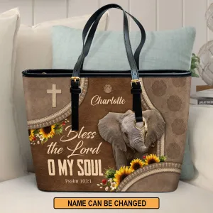Bless The Lord O My Soul Personalized Large Leather Tote Bag - Christian Gifts For Women