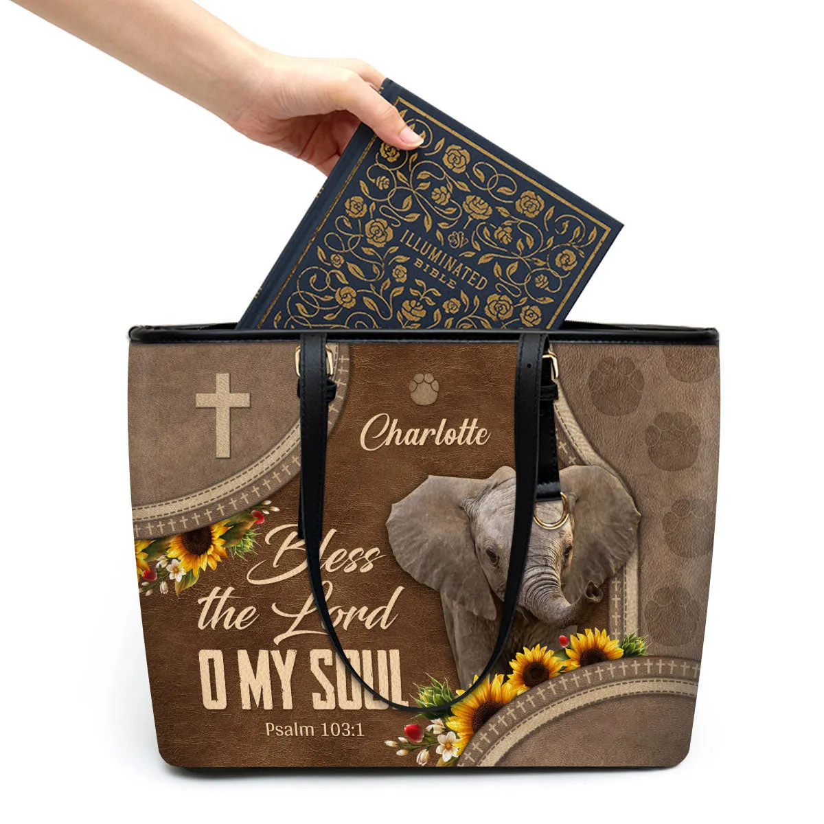 Bless The Lord O My Soul Personalized Large Leather Tote Bag - Christian Gifts For Women
