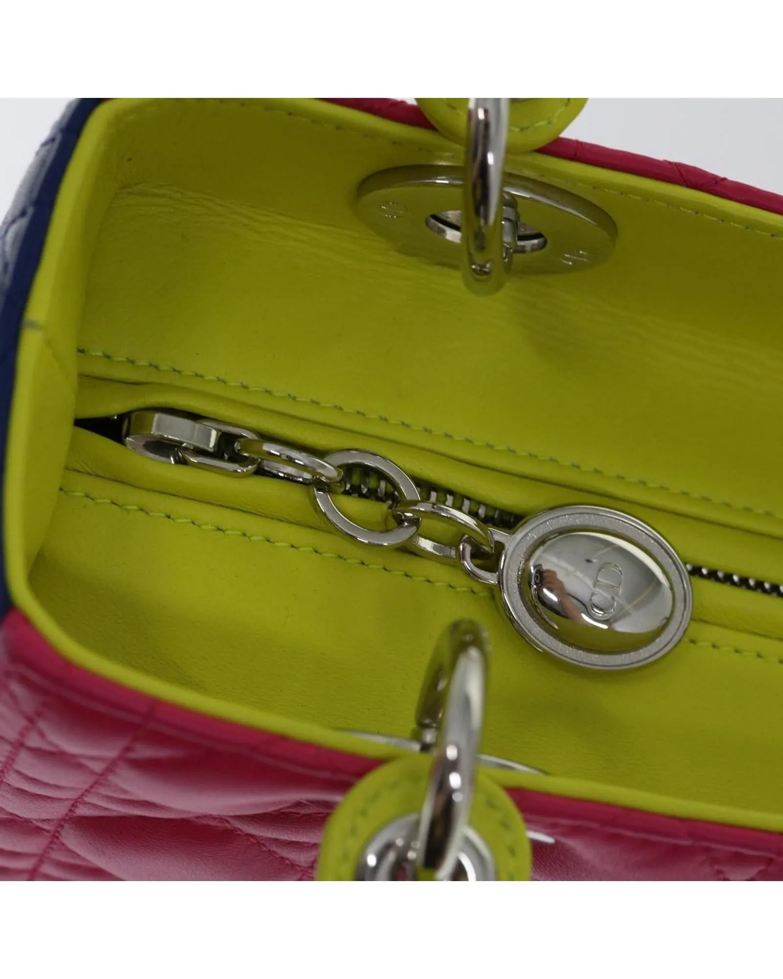 Blue and Pink Lamb Skin Lady Dior Canage Hand Bag - Authentic