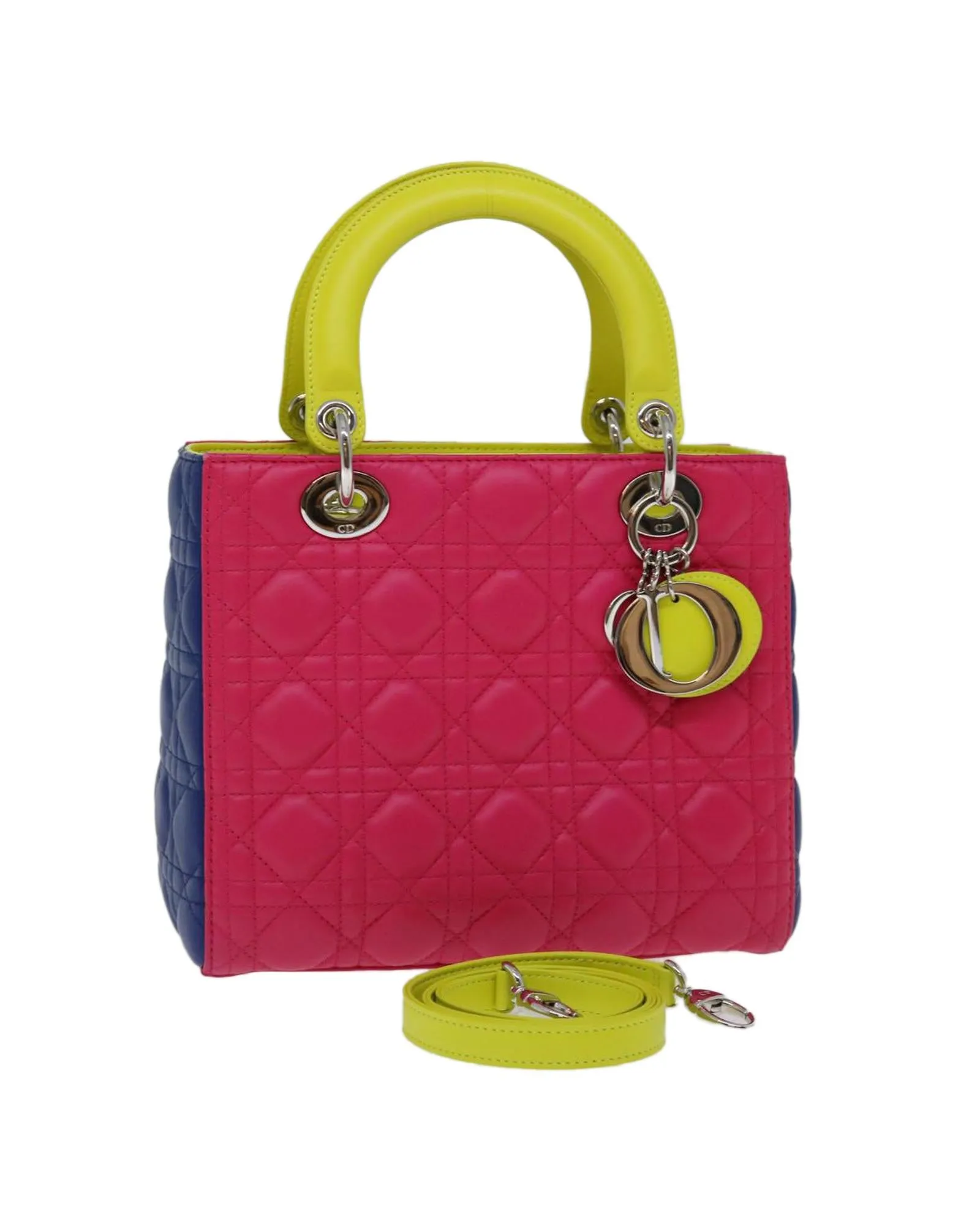 Blue and Pink Lamb Skin Lady Dior Canage Hand Bag - Authentic