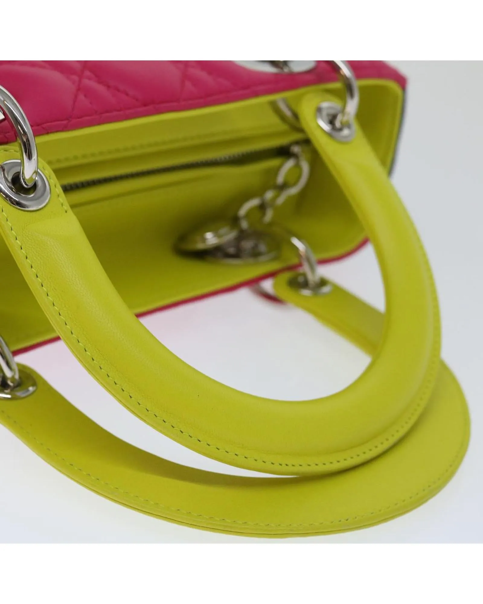 Blue and Pink Lamb Skin Lady Dior Canage Hand Bag - Authentic