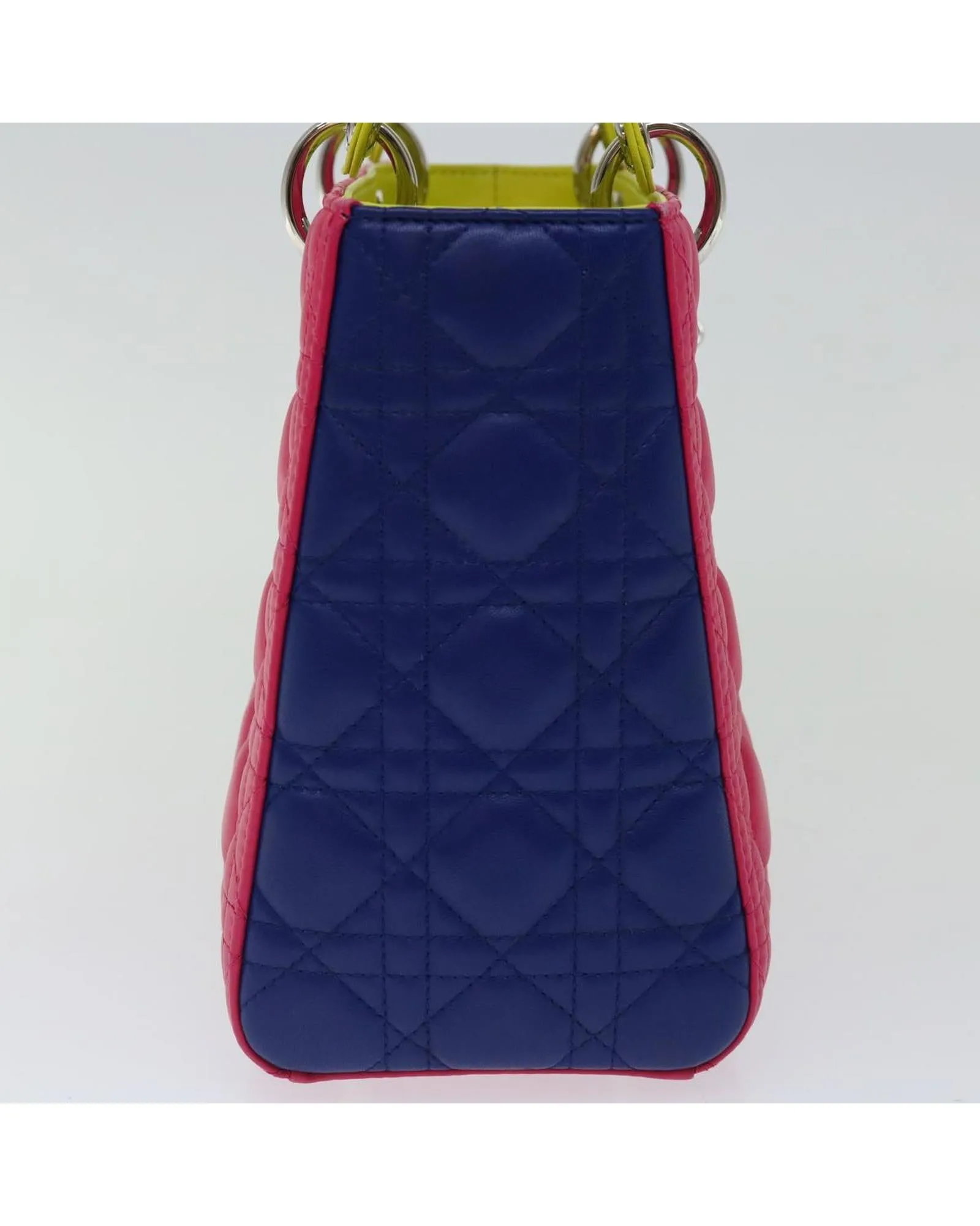 Blue and Pink Lamb Skin Lady Dior Canage Hand Bag - Authentic