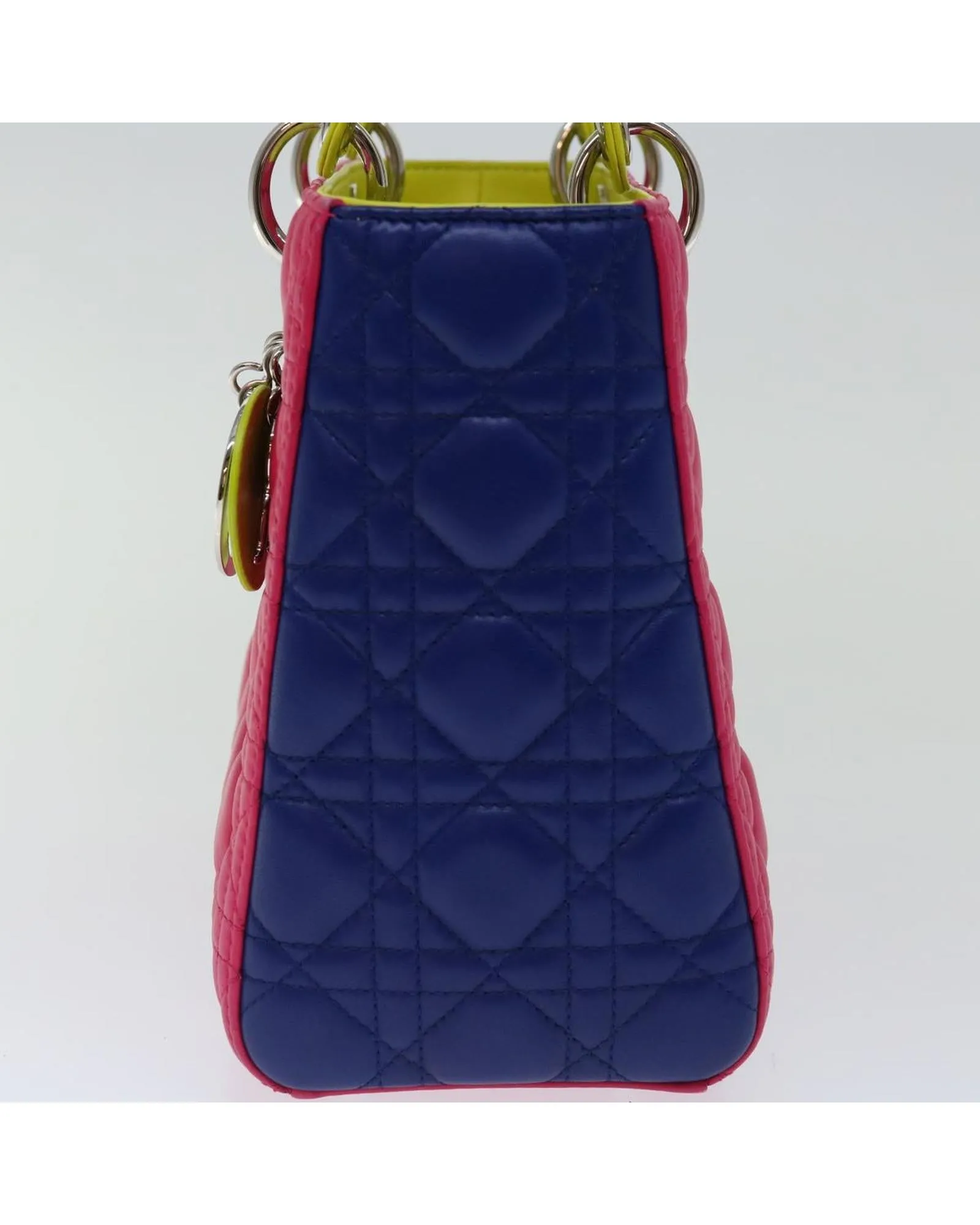 Blue and Pink Lamb Skin Lady Dior Canage Hand Bag - Authentic