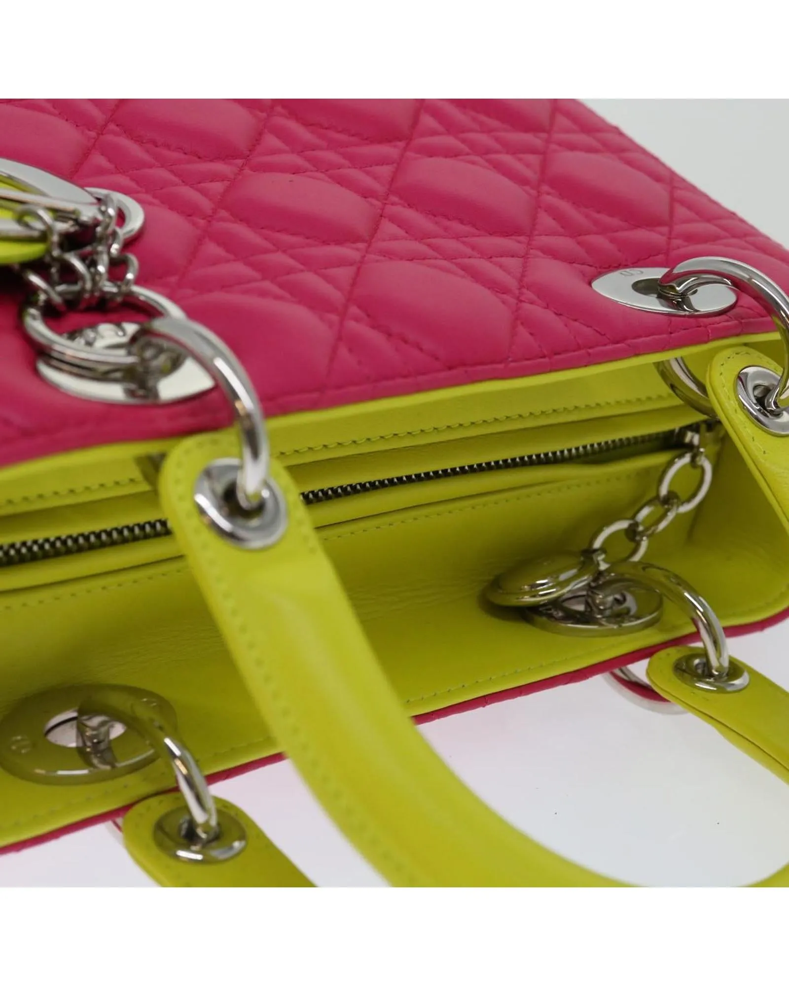 Blue and Pink Lamb Skin Lady Dior Canage Hand Bag - Authentic