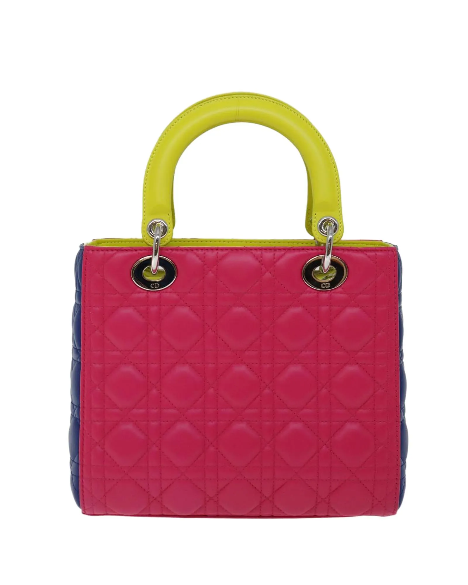 Blue and Pink Lamb Skin Lady Dior Canage Hand Bag - Authentic