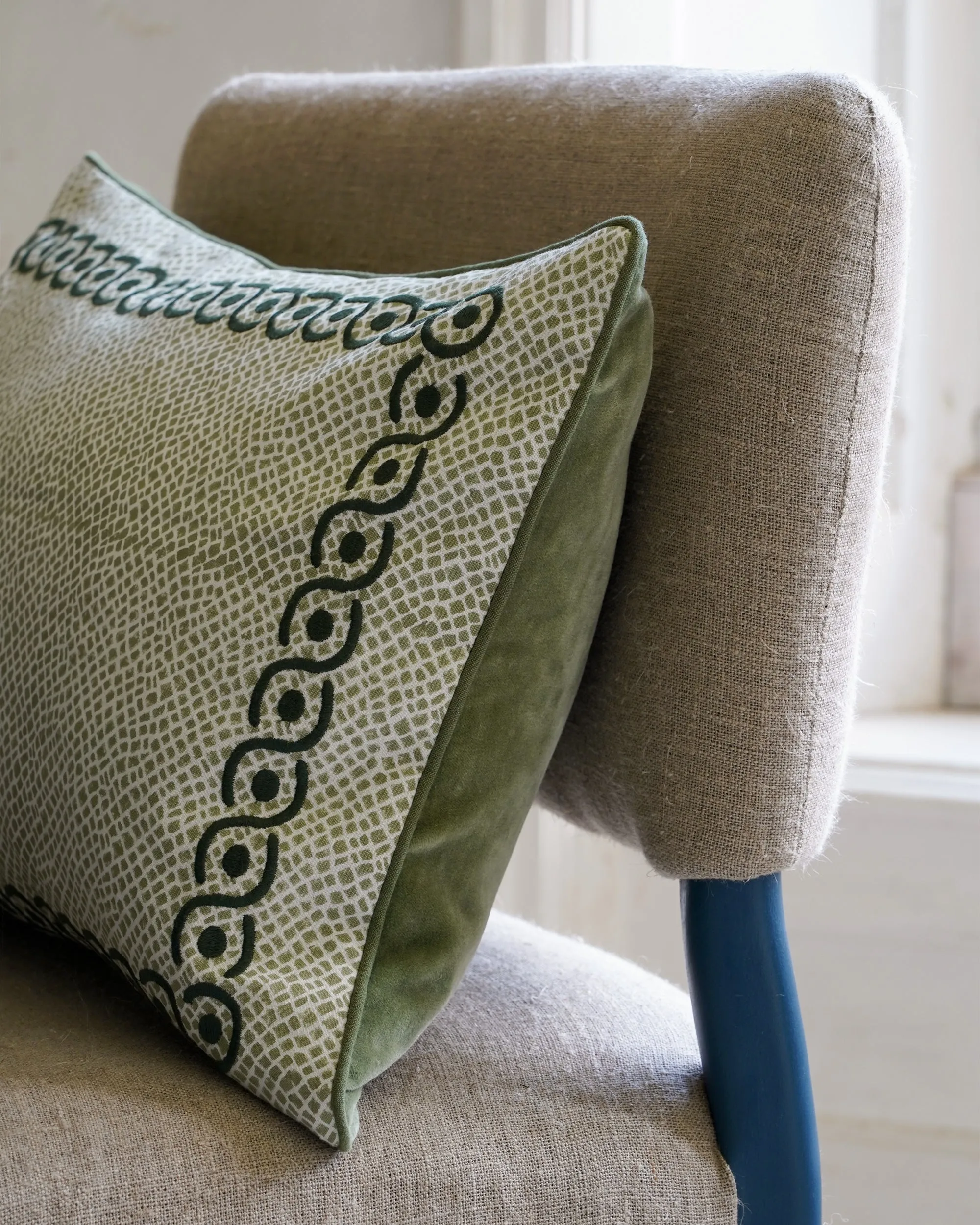 Calcada Embroidered Cushion - Green