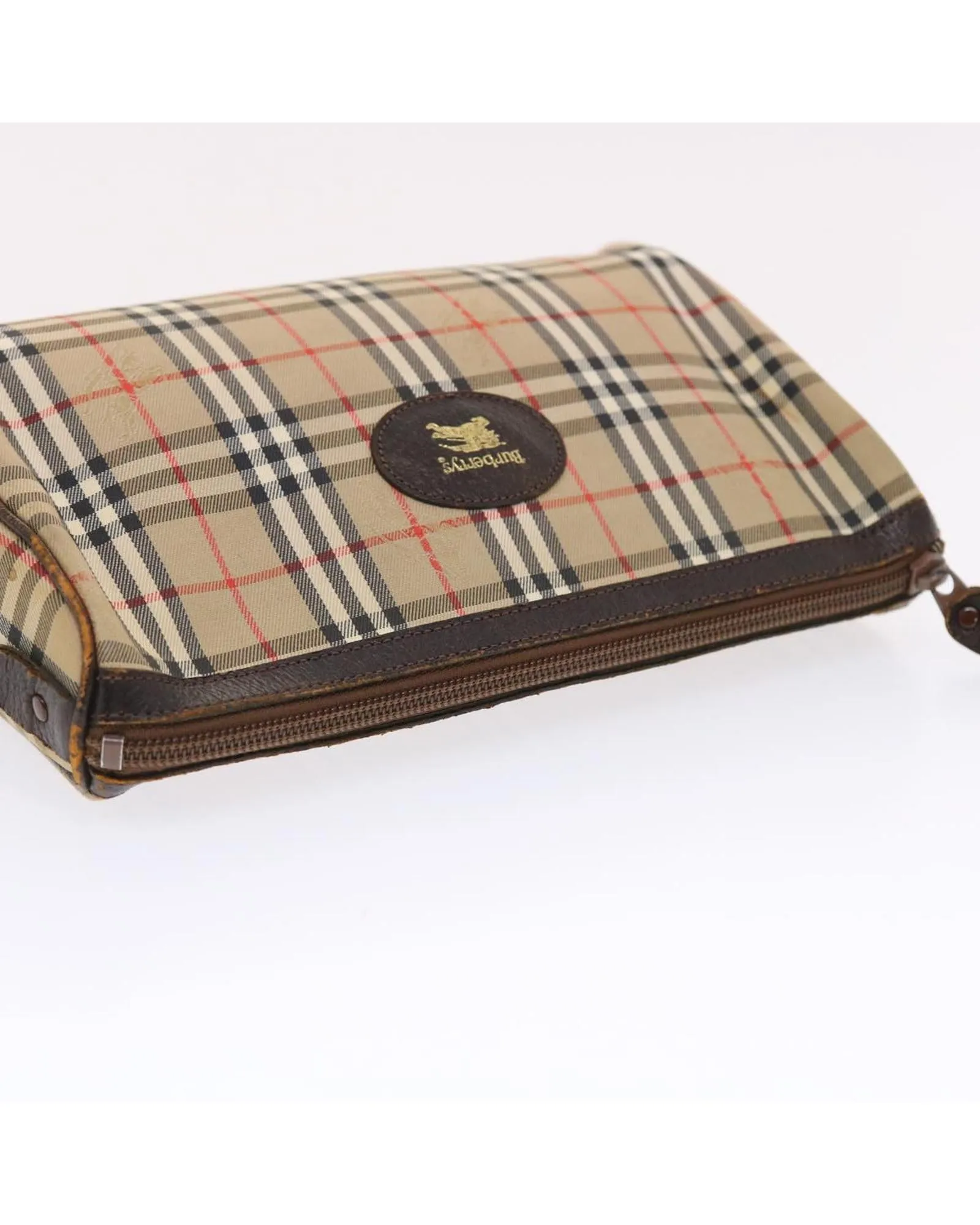 Canvas Leather Clutch Bag with Nova Check Pattern