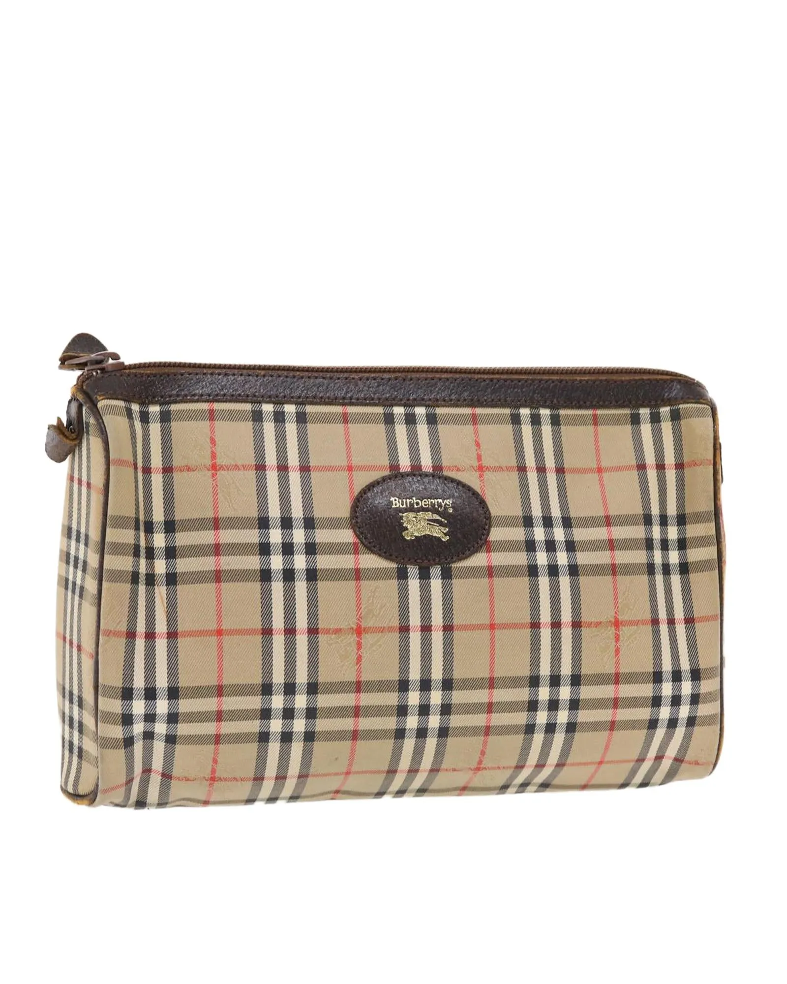 Canvas Leather Clutch Bag with Nova Check Pattern