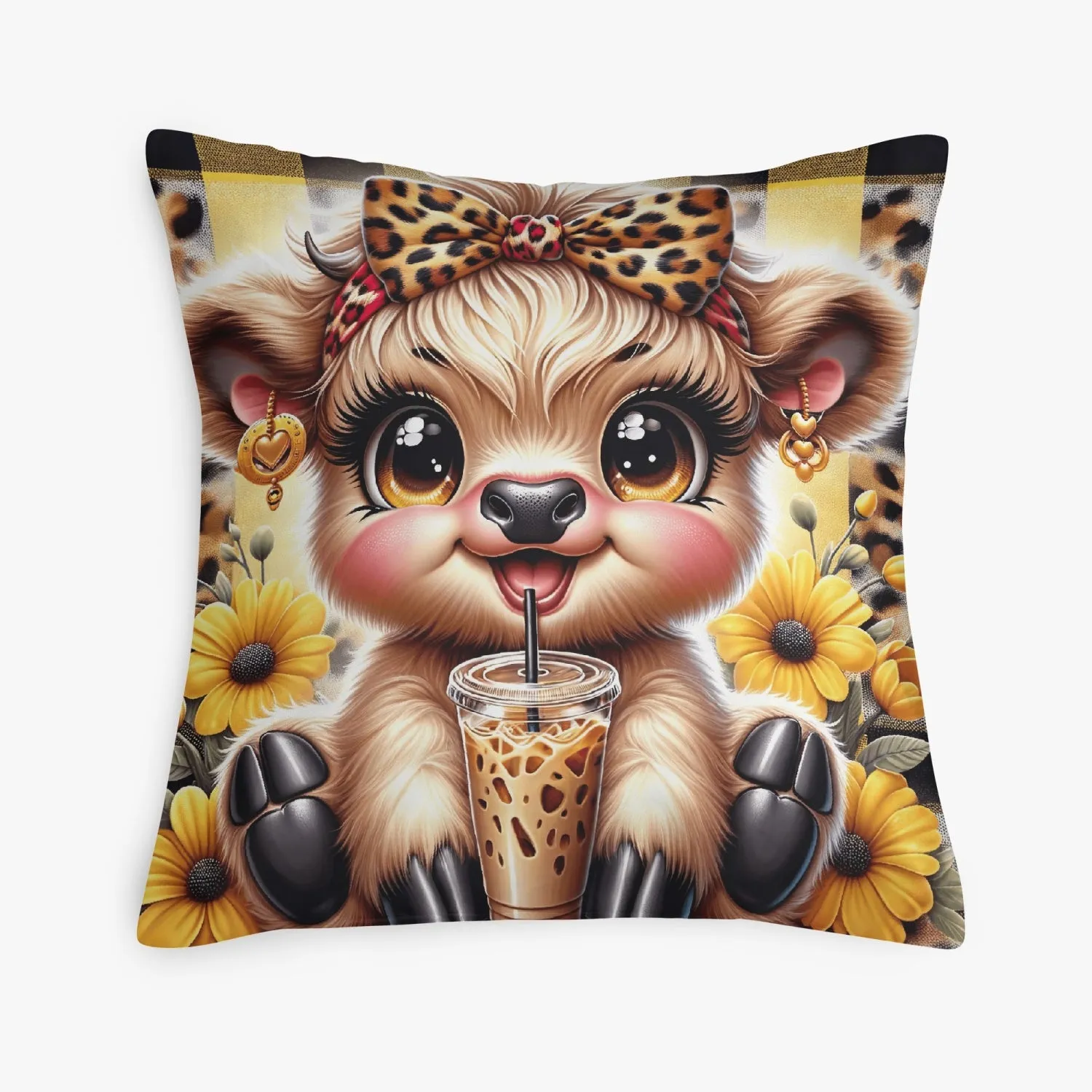 Charming Highland Cow Coffee Break Pillow Cover