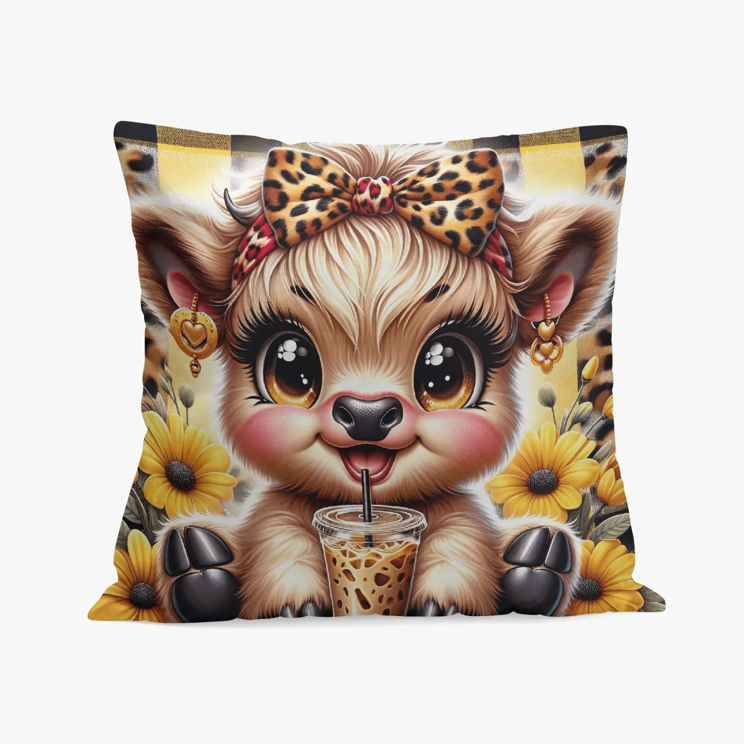 Charming Highland Cow Coffee Break Pillow Cover