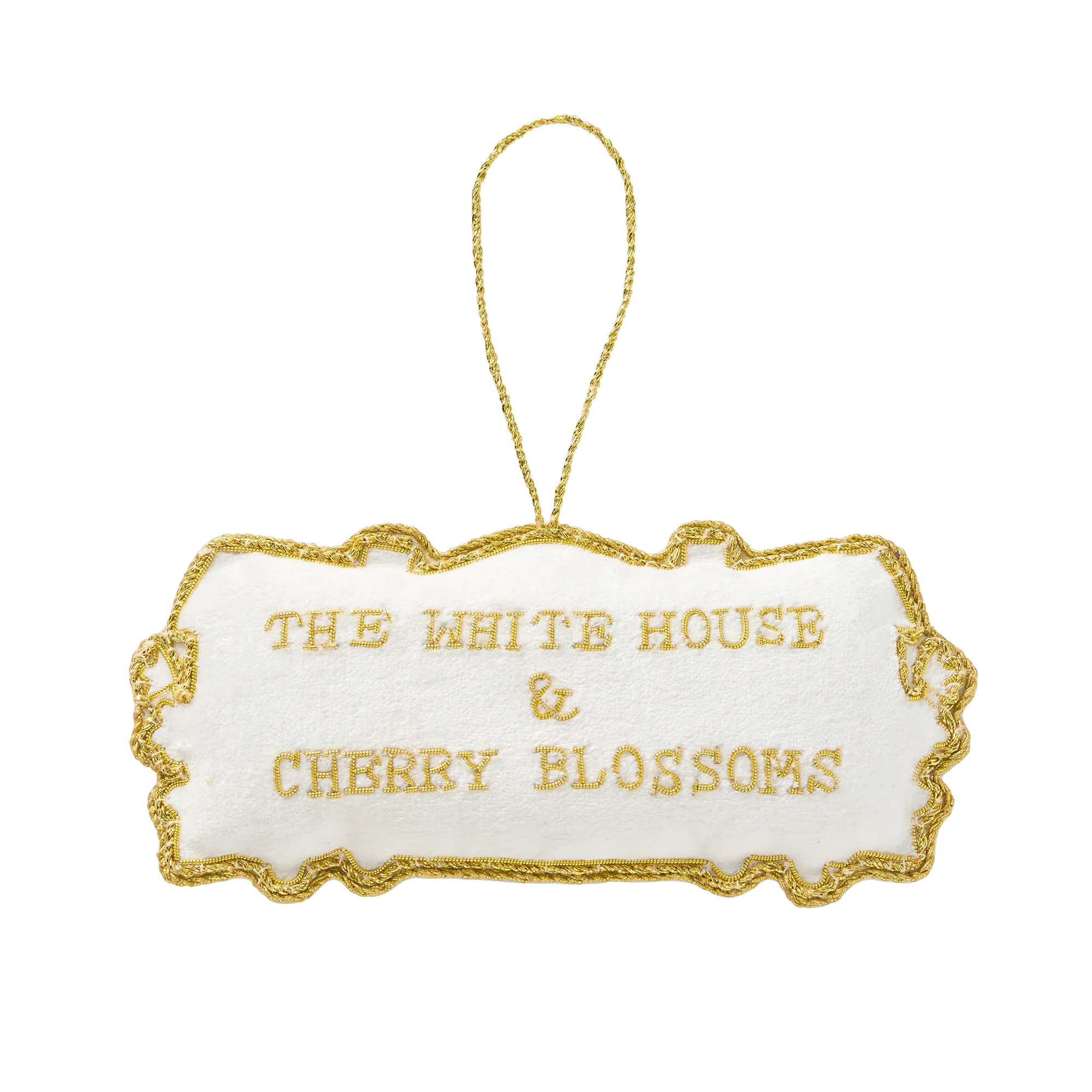 Cherry Blossom White House Embroidered Ornament