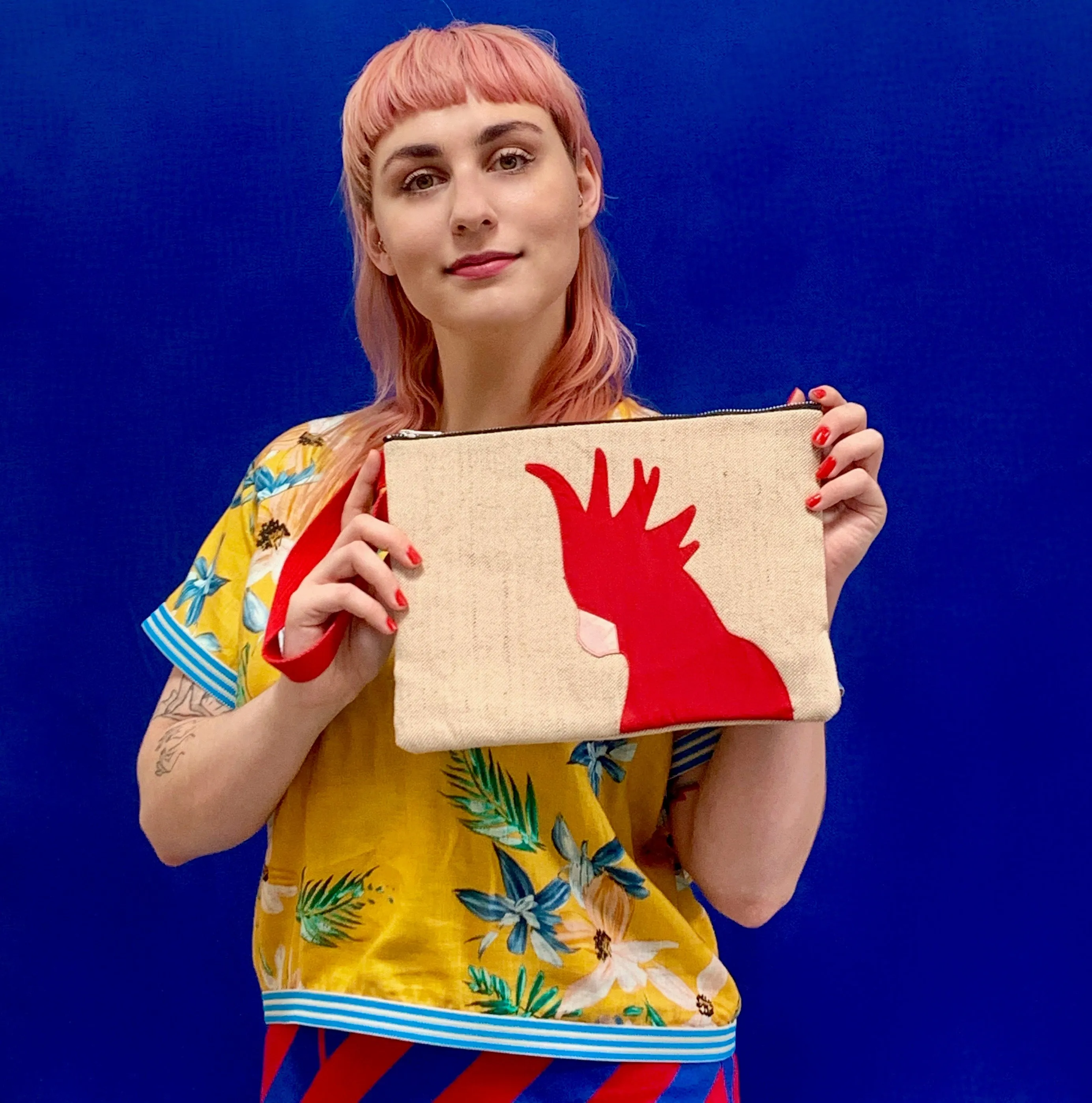 Cockatoo Jute Clutch in Pink