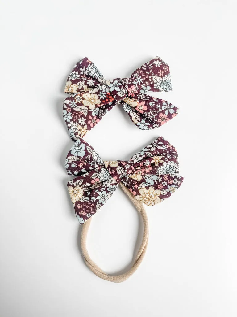coffee floral printed "liberty" bow