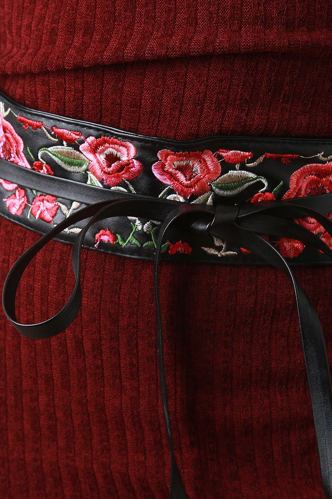 Floral Embroidered Obi Wrap Belt