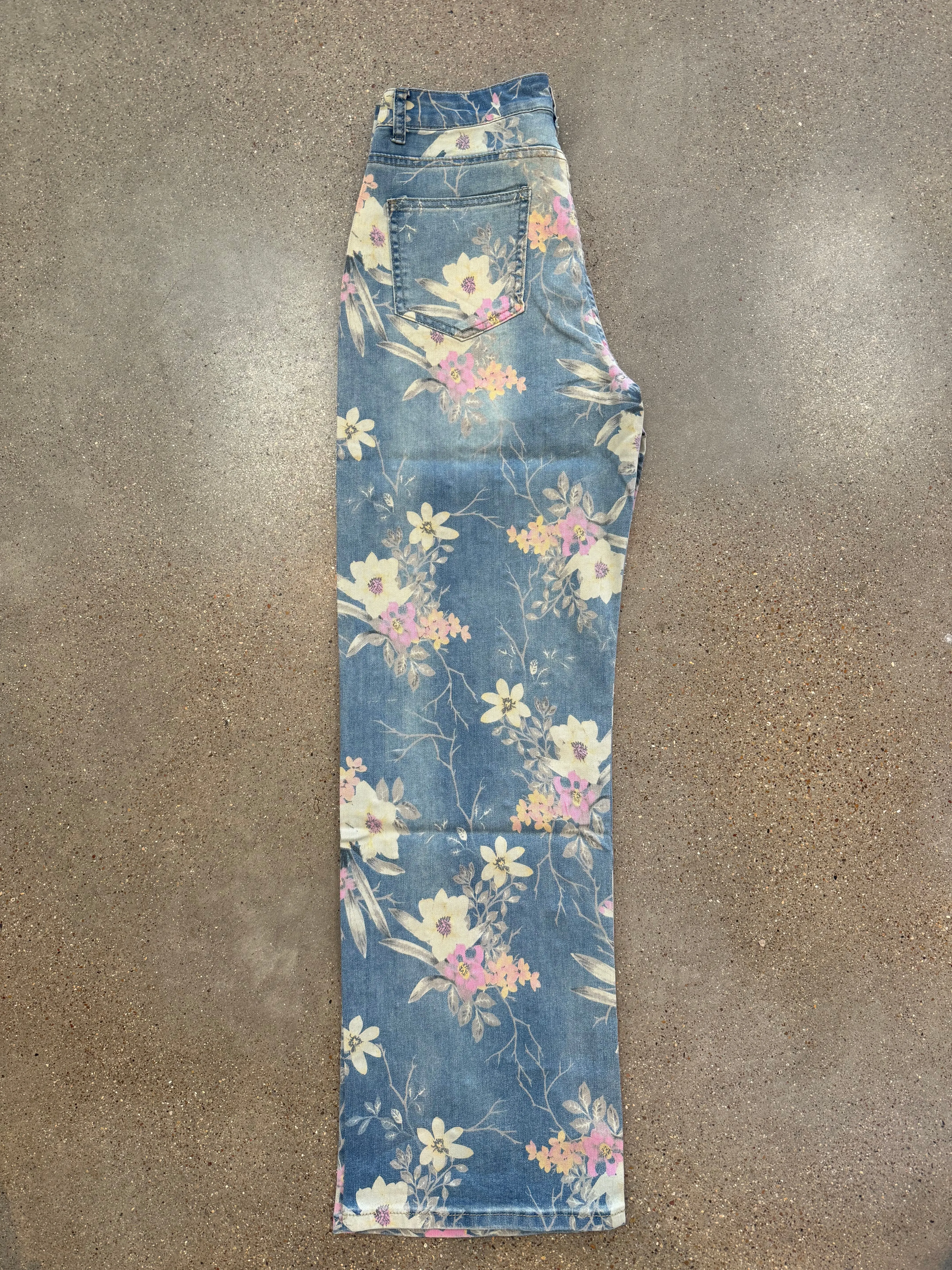 Floral Printed & Embellished Denim