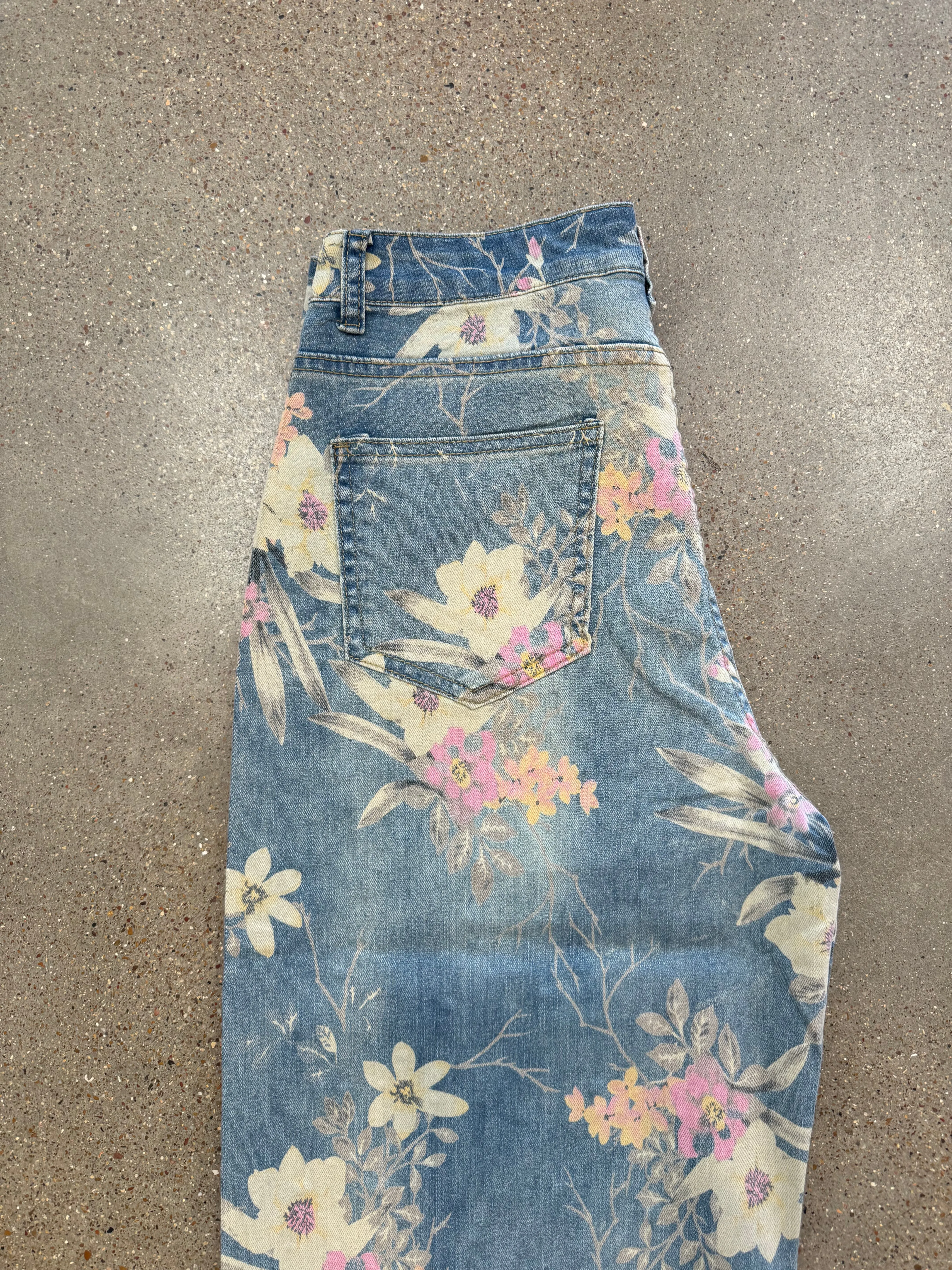 Floral Printed & Embellished Denim
