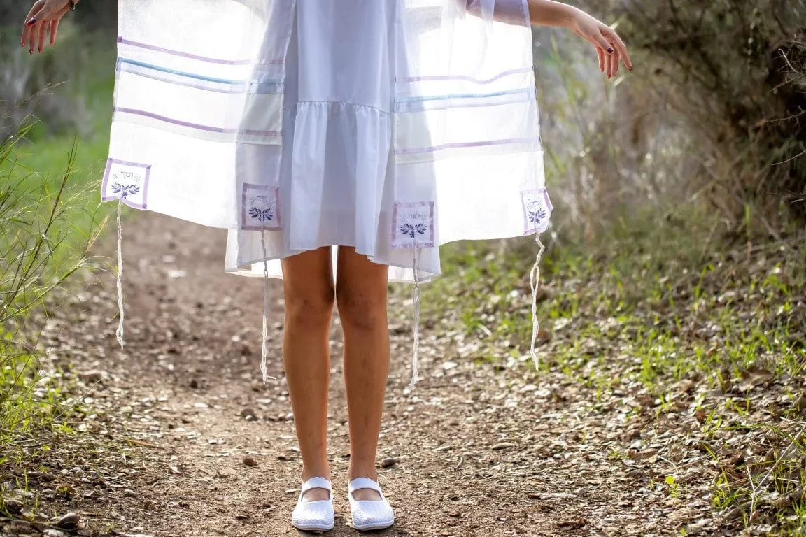 Four Mothers Tallit in Lilac- Feminine tallit, Bat Mitzvah Tallit, Tallit for Women, Women's Tallit Prayer Shawl