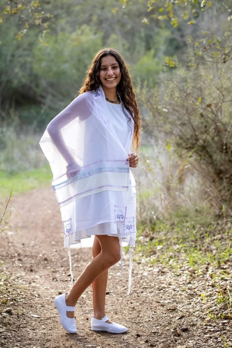 Four Mothers Tallit in Lilac- Feminine tallit, Bat Mitzvah Tallit, Tallit for Women, Women's Tallit Prayer Shawl
