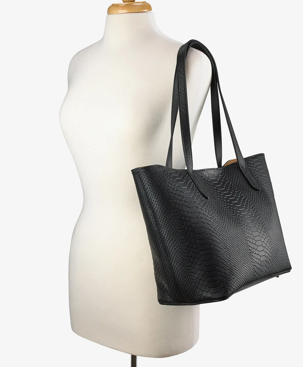 GiGi New York - Teddie Tote Black Embossed Python Leather