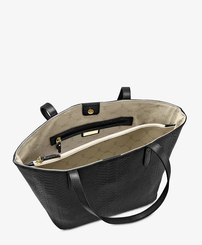 GiGi New York - Teddie Tote Black Embossed Python Leather