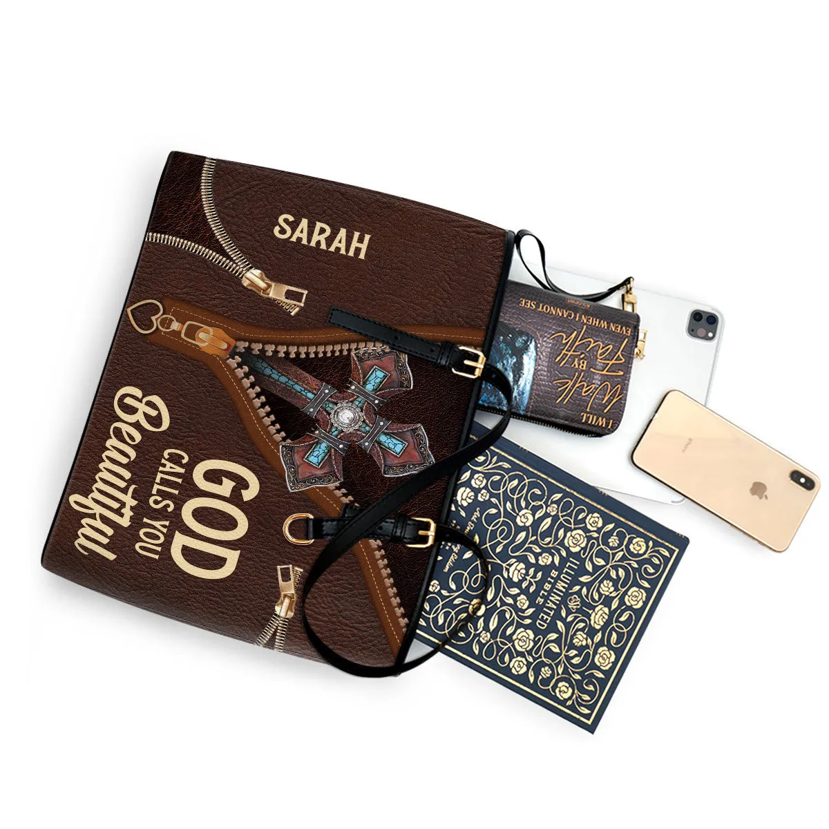 God Calls You Beautiful Lovely Personalized Large Leather Tote Bag - Christian Gifts For Women