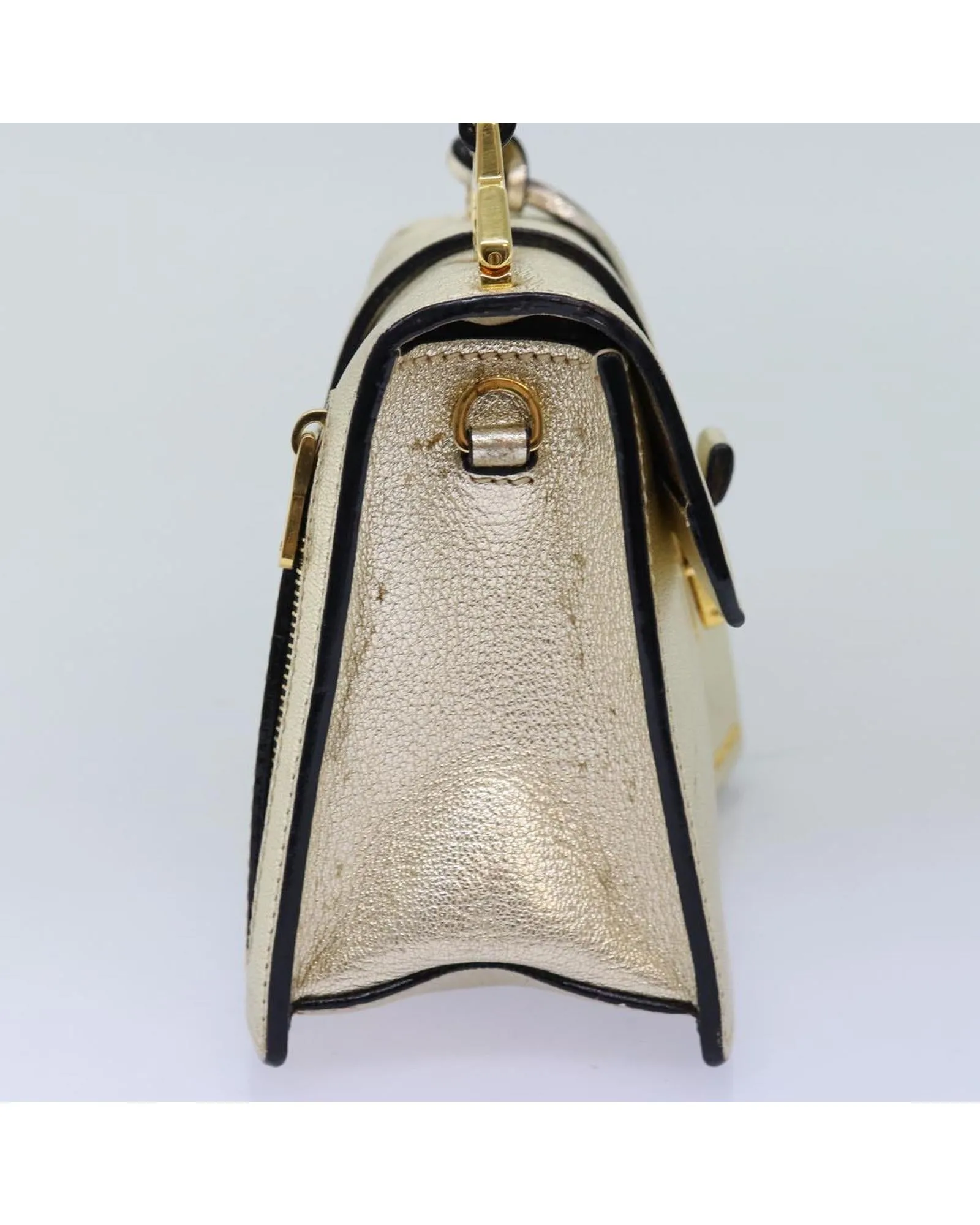 Gold Leather 2-Way Hand Bag by Miu Miu
