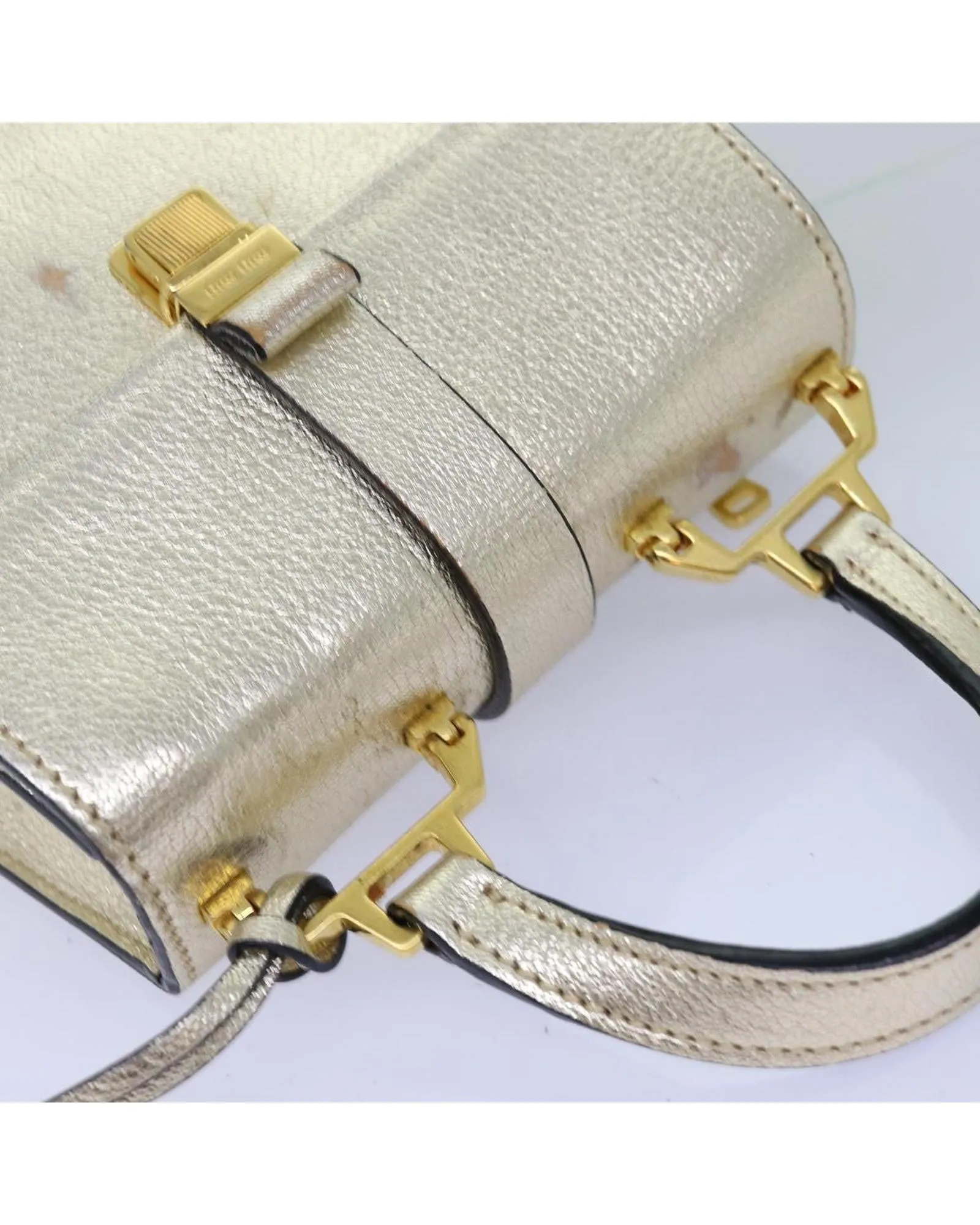 Gold Leather 2-Way Hand Bag by Miu Miu