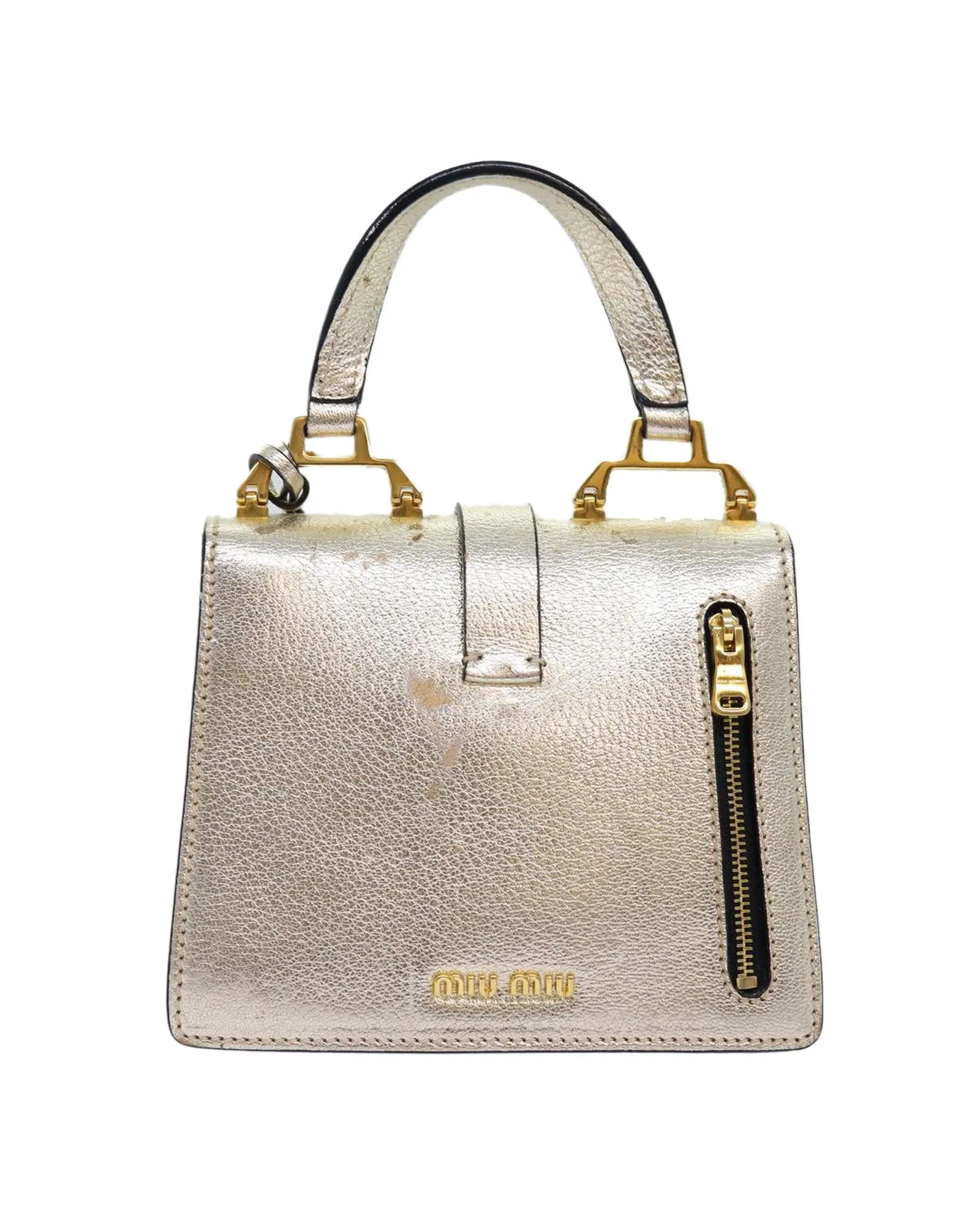 Gold Leather 2-Way Hand Bag by Miu Miu