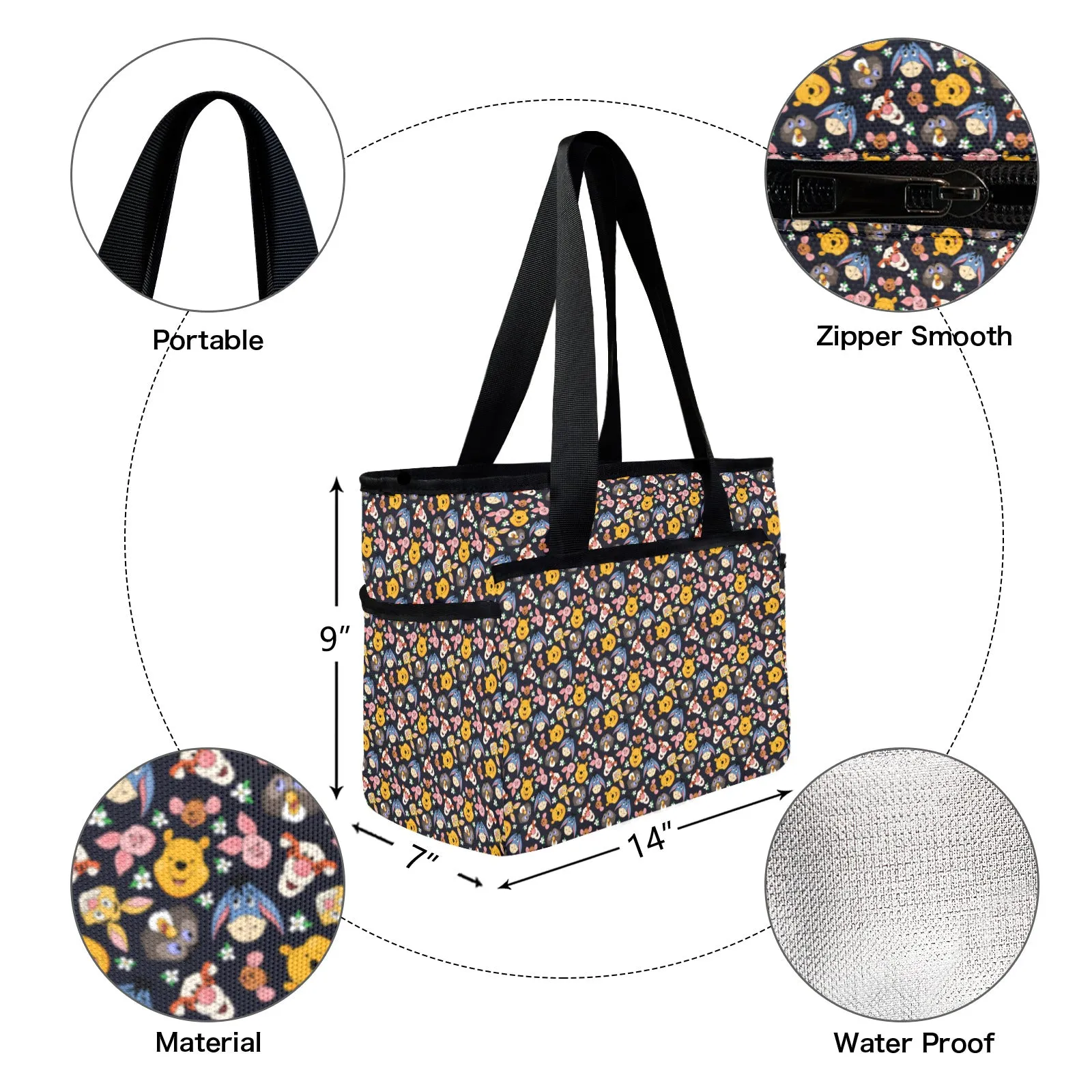 Hundred Acre Wood Friends Large Capacity Insulated Tote Bag