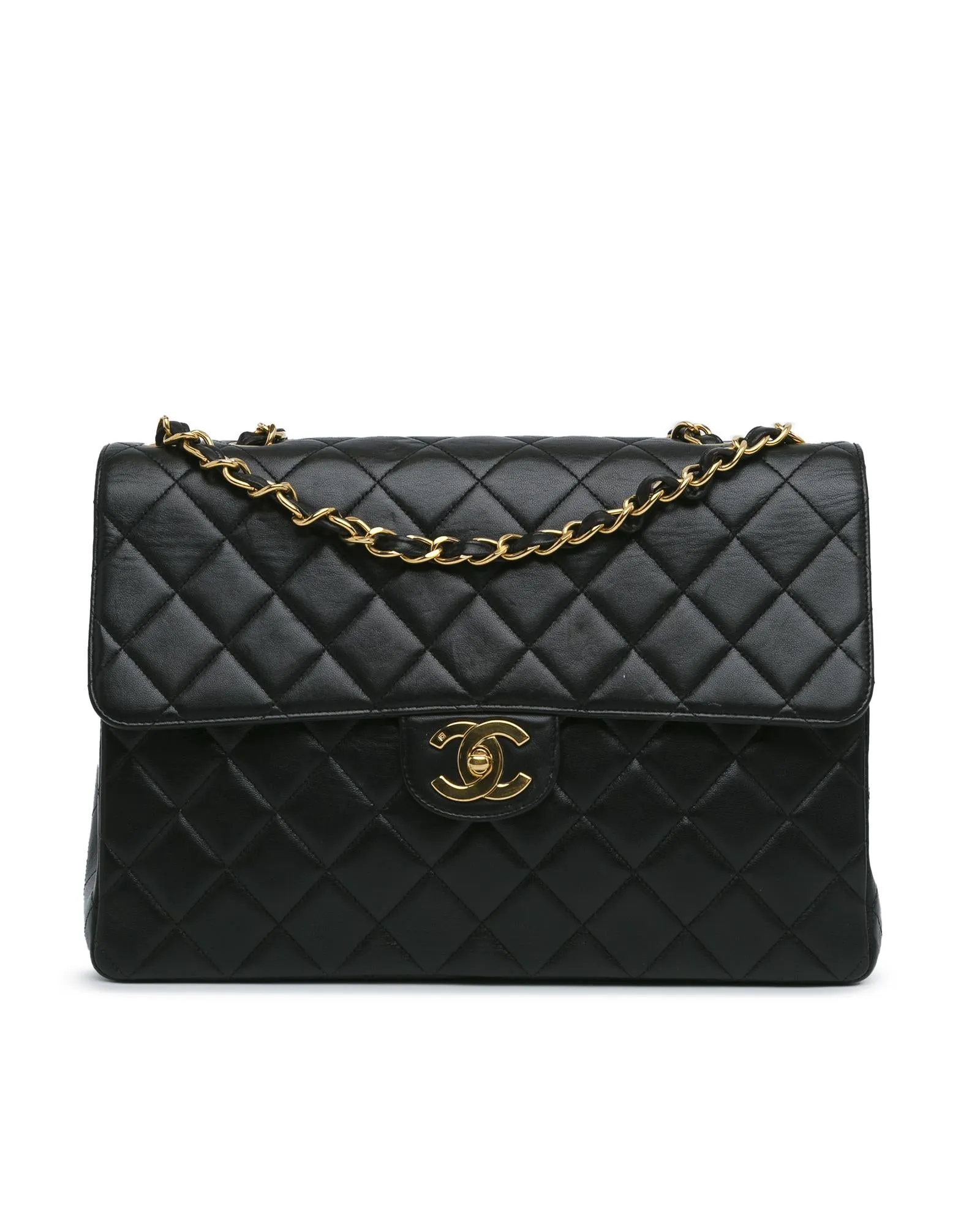 Jumbo Classic Lambskin Single Flap Shoulder Bag with Quilted Design and Chain Straps