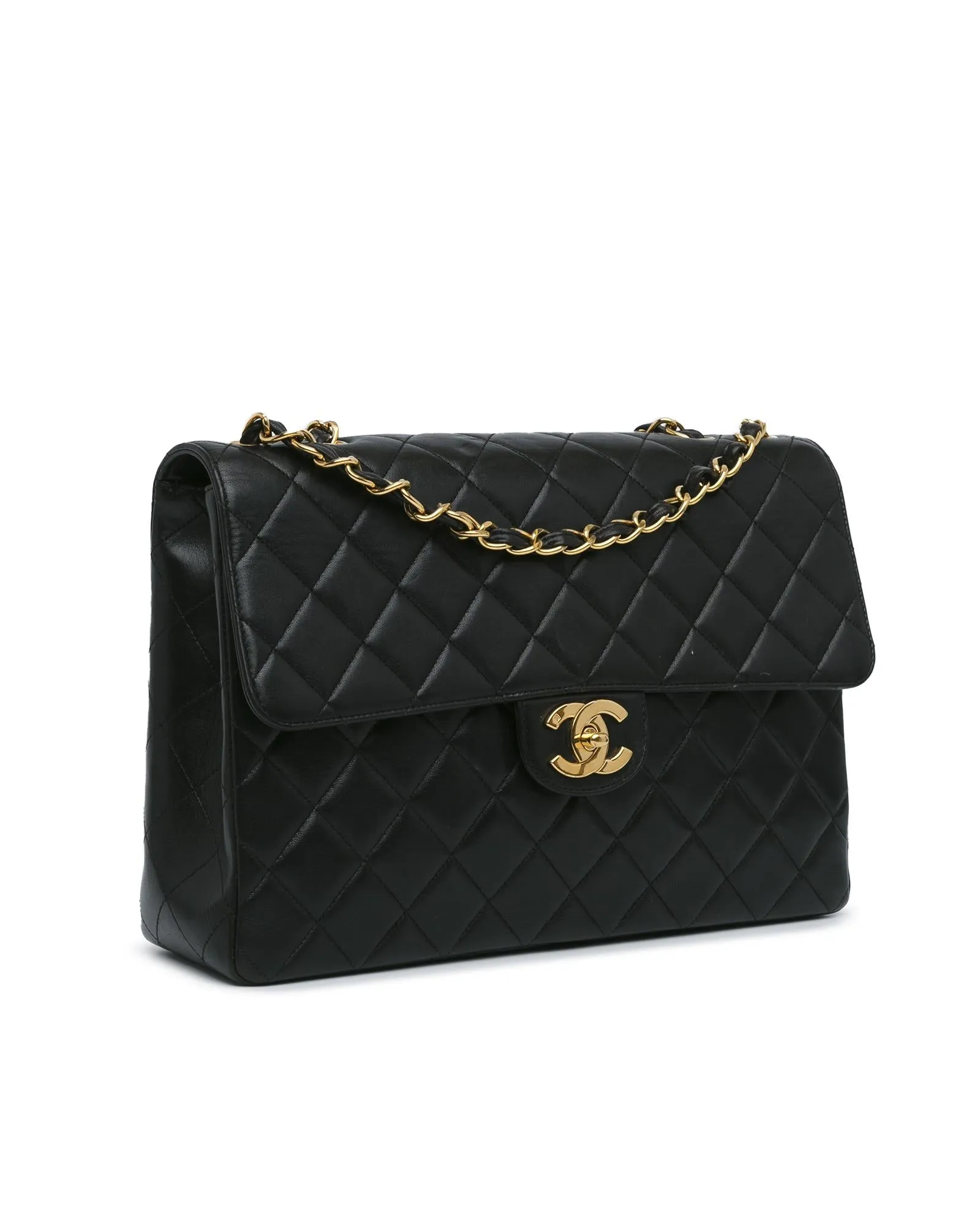 Jumbo Classic Lambskin Single Flap Shoulder Bag with Quilted Design and Chain Straps
