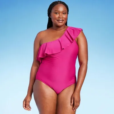 Kona Sol Women's Ruffle One Piece Swimsuit One Shoulder Swimwear