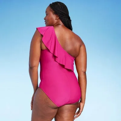 Kona Sol Women's Ruffle One Piece Swimsuit One Shoulder Swimwear