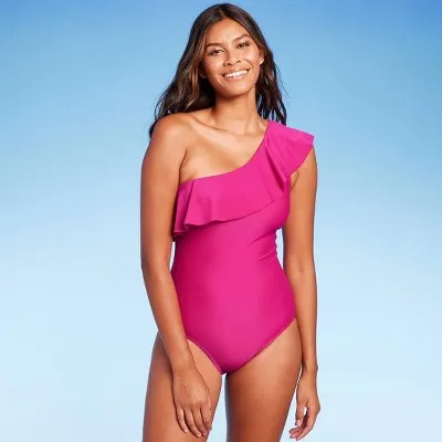 Kona Sol Women's Ruffle One Piece Swimsuit One Shoulder Swimwear
