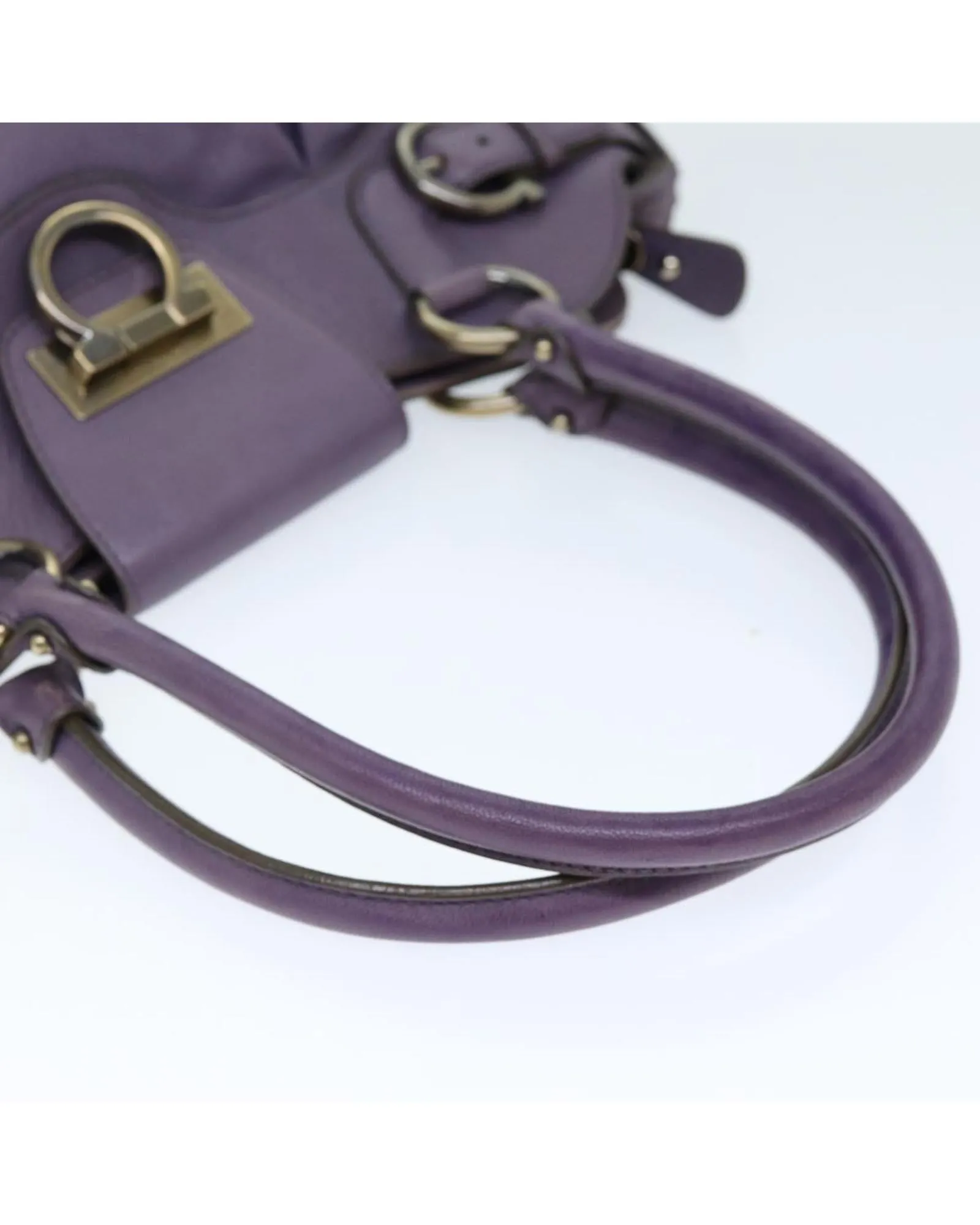 Leather Gancini Hand Bag in Purple by Salvatore Ferragamo