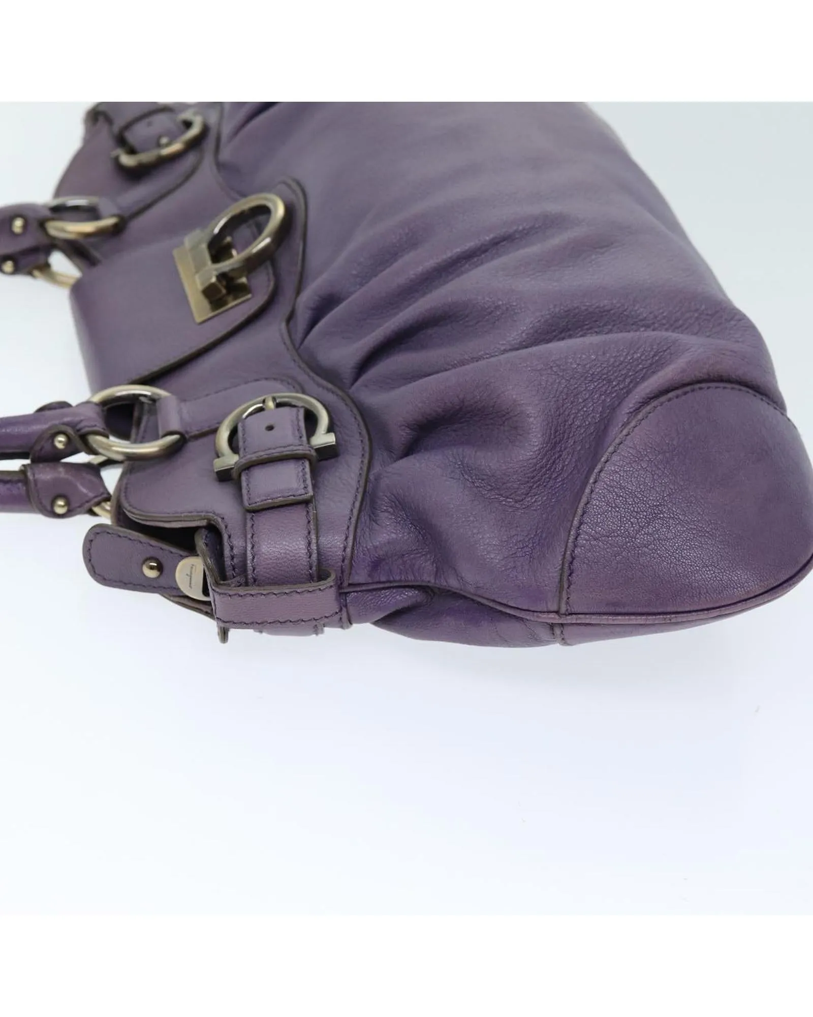 Leather Gancini Hand Bag in Purple by Salvatore Ferragamo