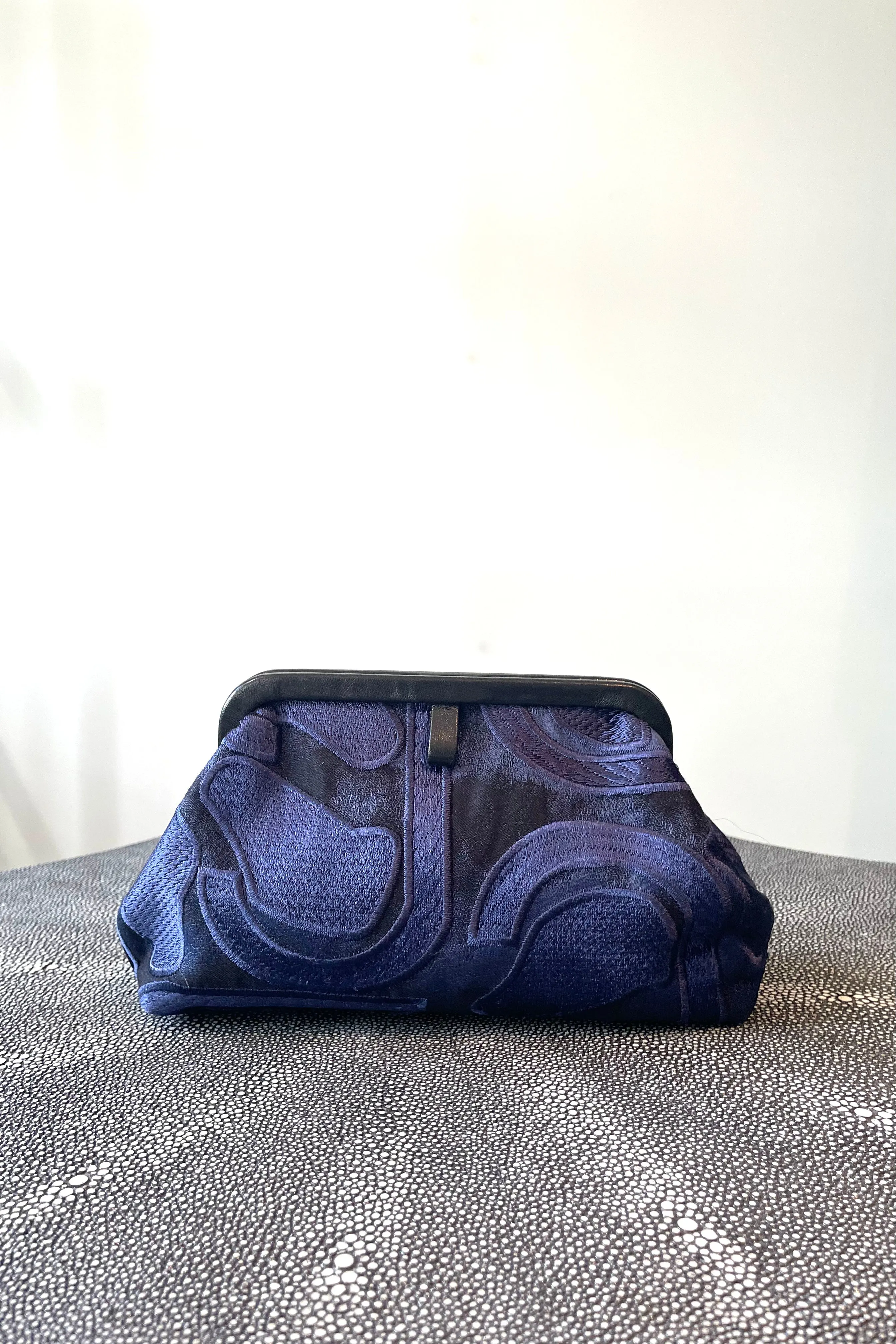 Liette Navy/Black Velvet Clutch