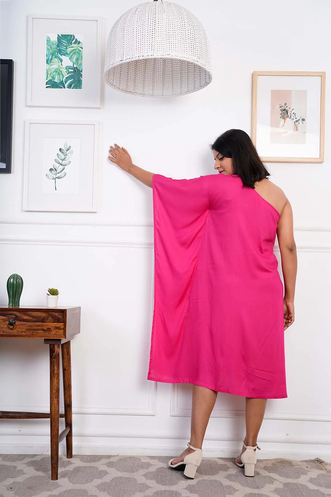 Magenta Rayon OneShoulder Dress - Solus