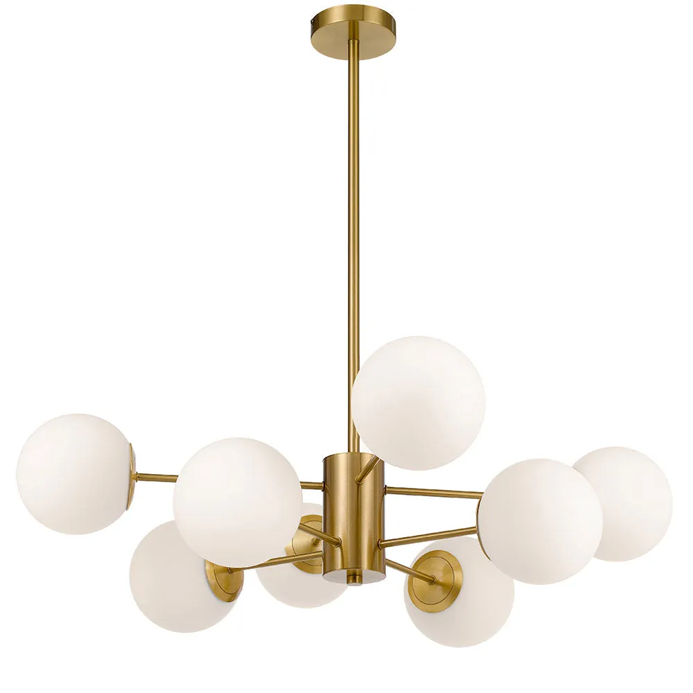 Marsten 8 Light Antique Gold and Opal Glass Industrial Pendant