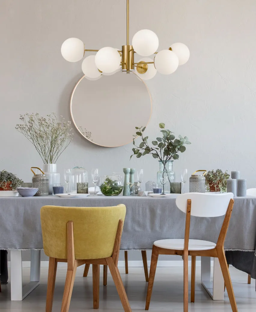 Marsten 8 Light Antique Gold and Opal Glass Industrial Pendant