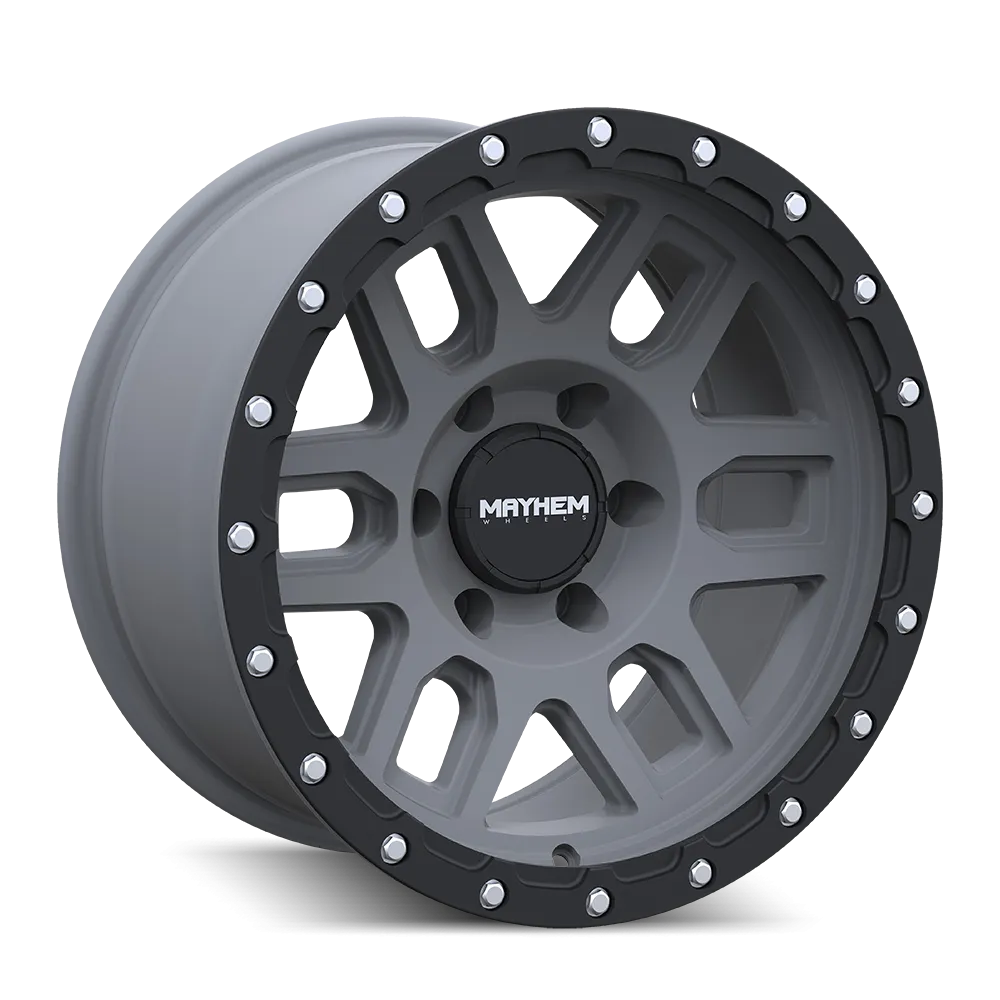 MAYHEM 8304 | MATTE GUNMETAL W/ MATTE BLACK LIP | 6x139.7 | 17x9 | 0mm