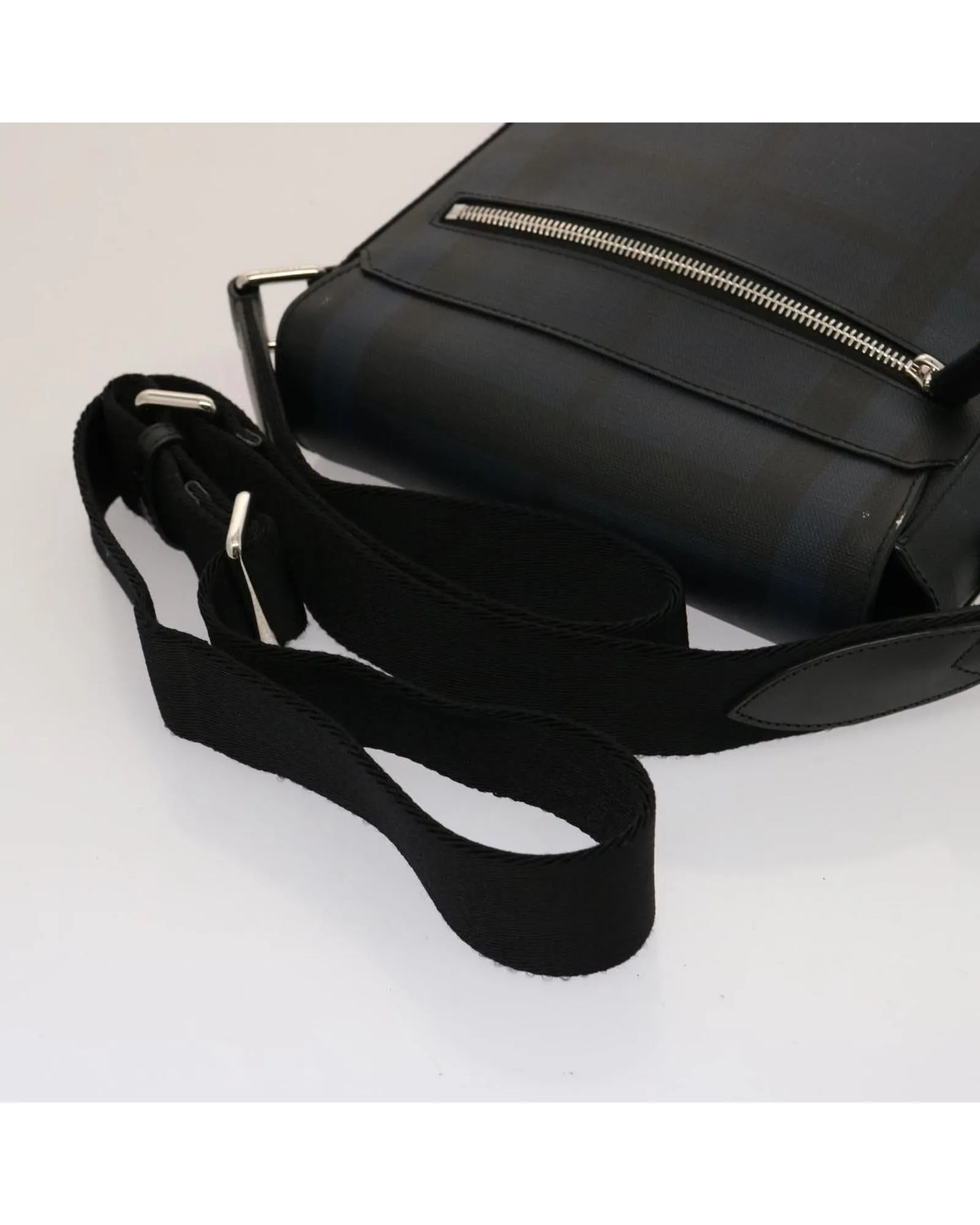 Navy Coated Canvas Shoulder Bag with Nova Check Pattern