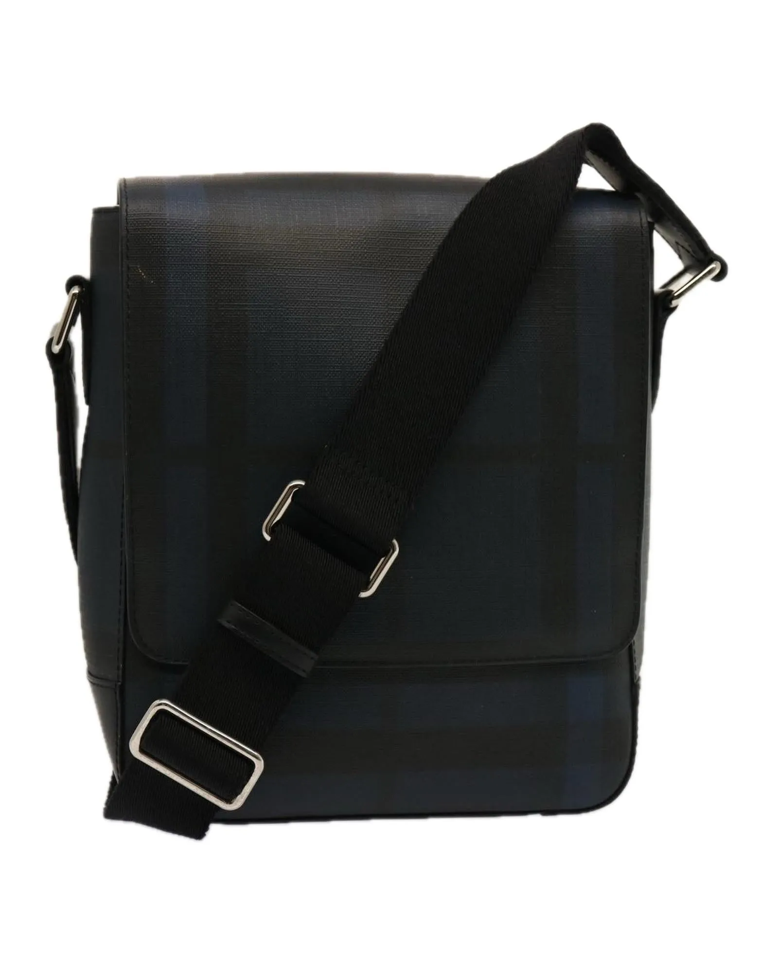 Navy Coated Canvas Shoulder Bag with Nova Check Pattern