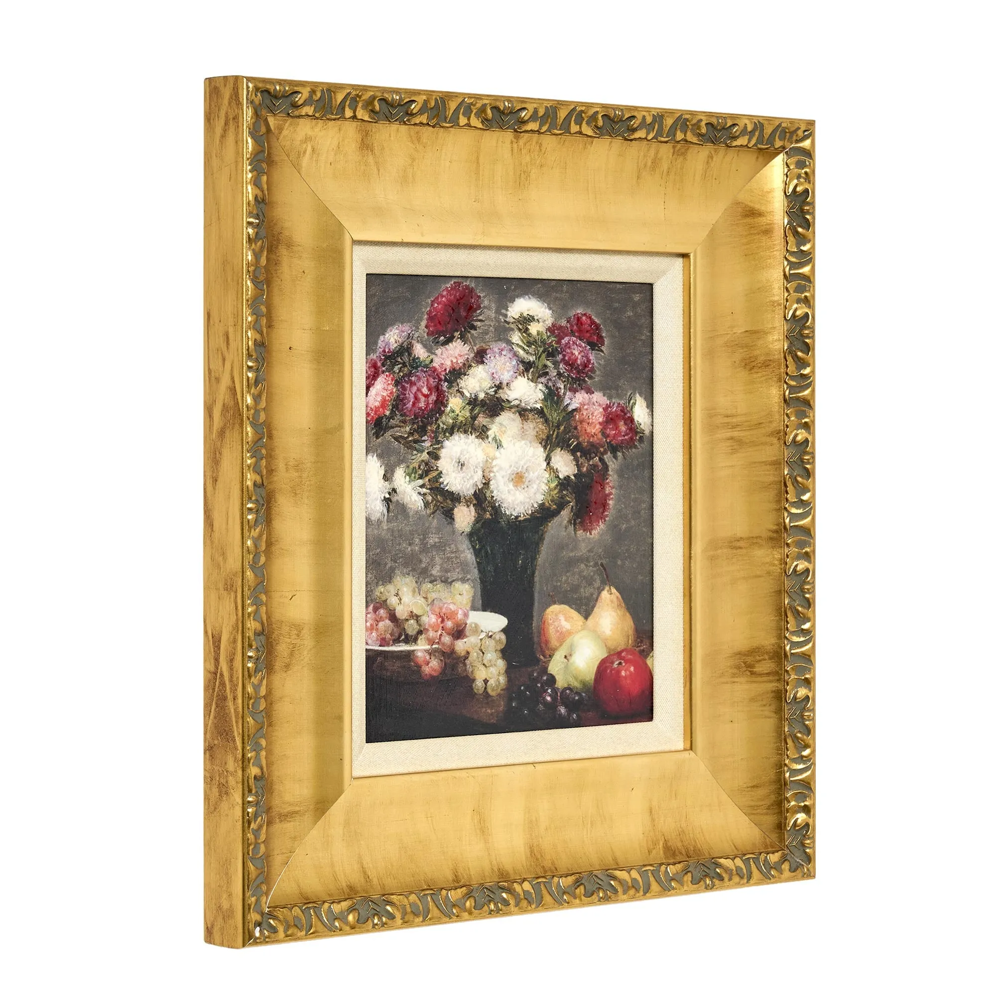 Ornate Framed Asters and Fruit Canvas Print by Henri Fantin-Latour 14.75" x 16.75"